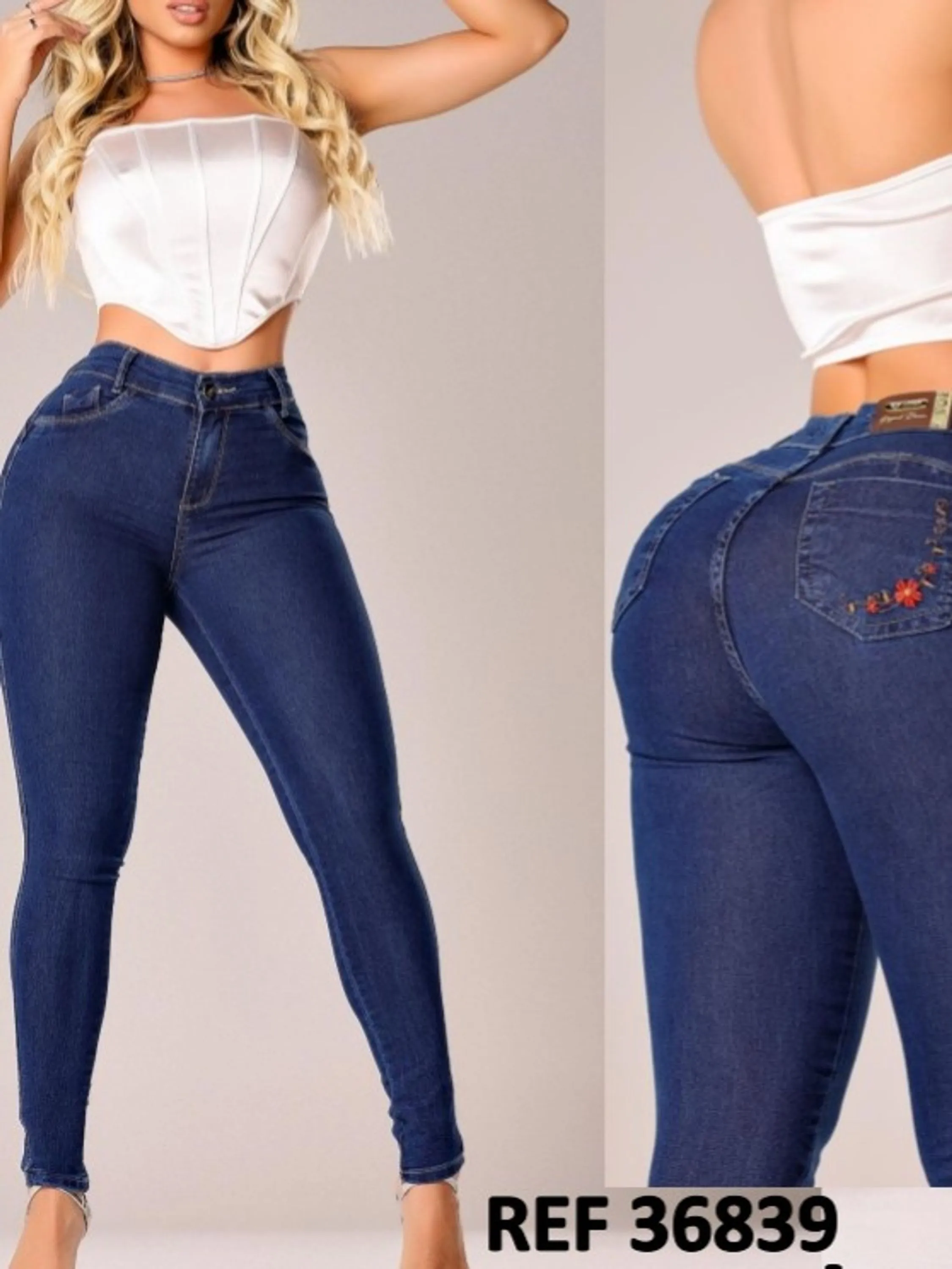 Calça jeans bordada feminina