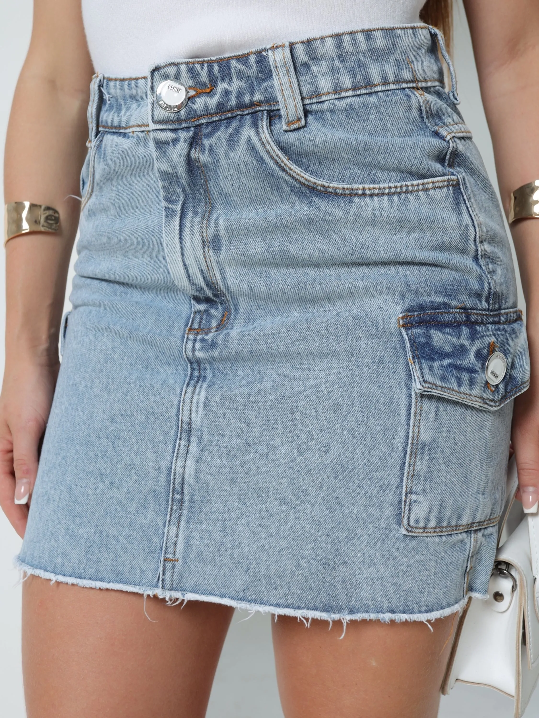 Mini Saia Cargo jeans no 100% Algodão