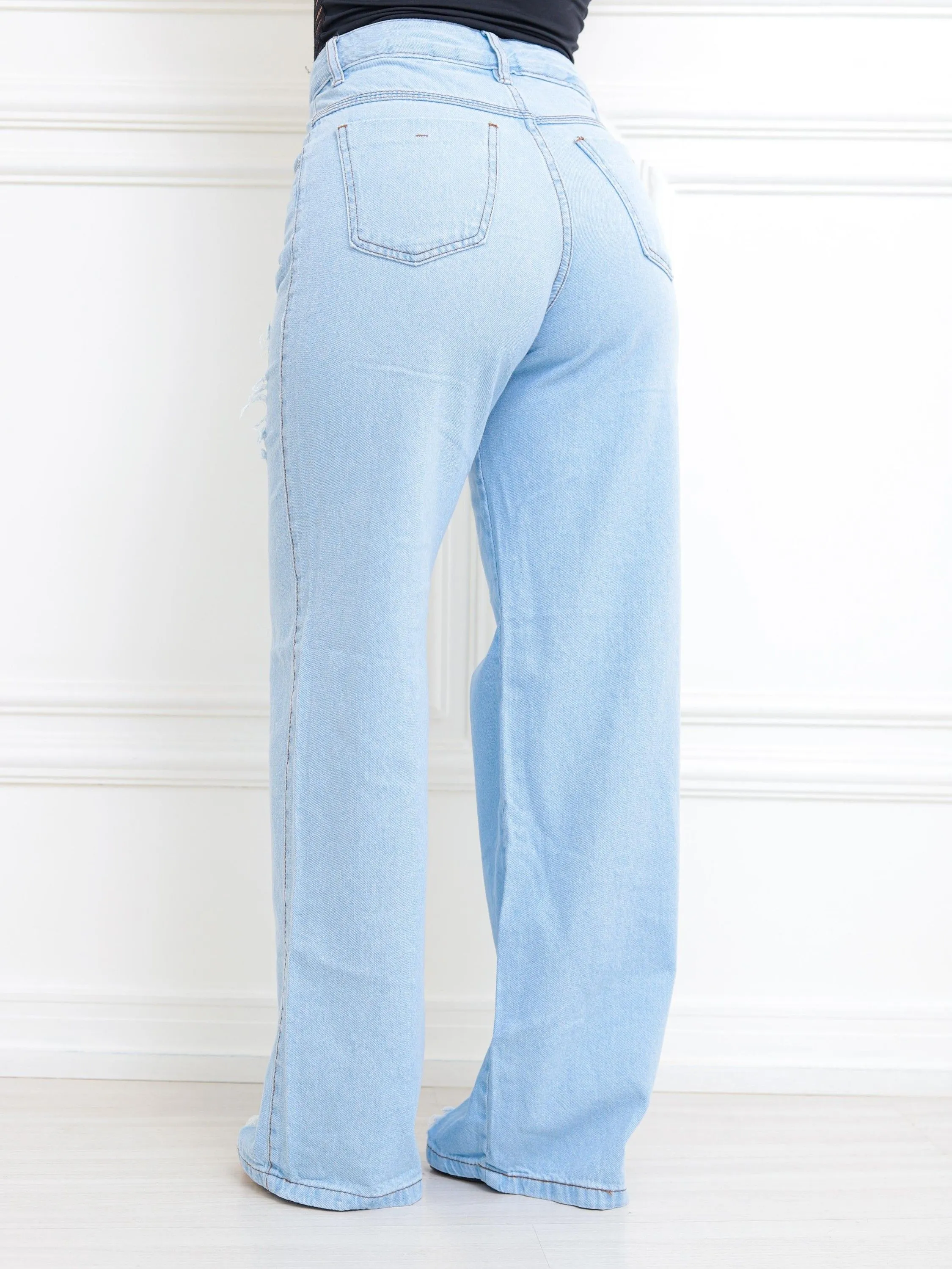 Calça Jeans Wide leg feminina lavagem clara