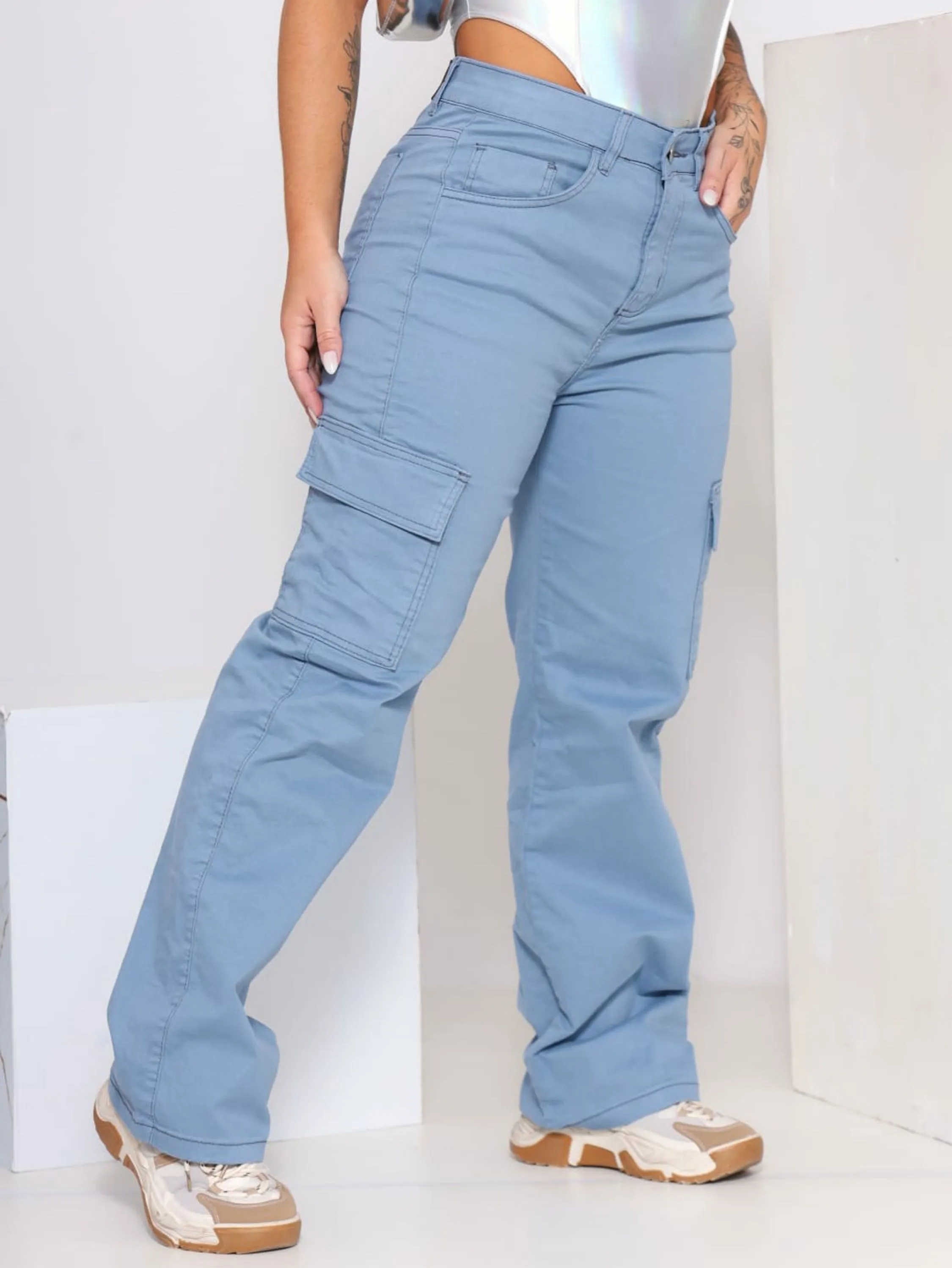 Calça Wide Cargo jeans