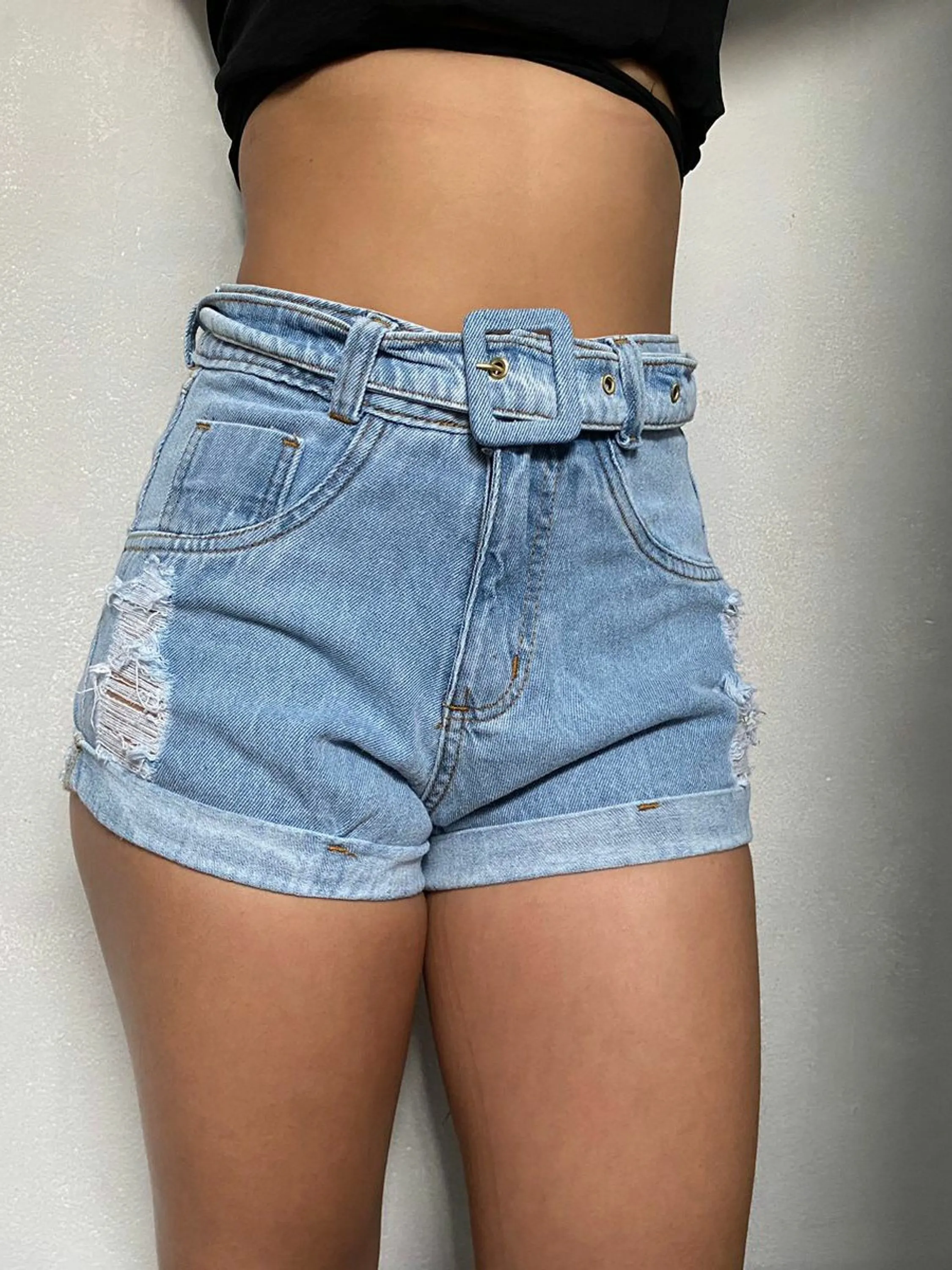 Short sem lycra Barra virada com cinto do 34 ao 44