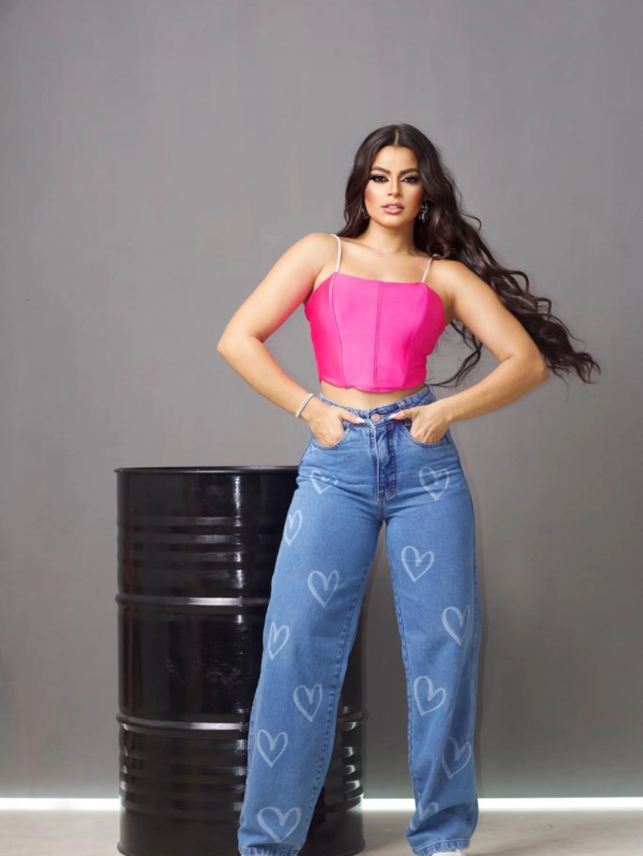 Calça wide leg coração