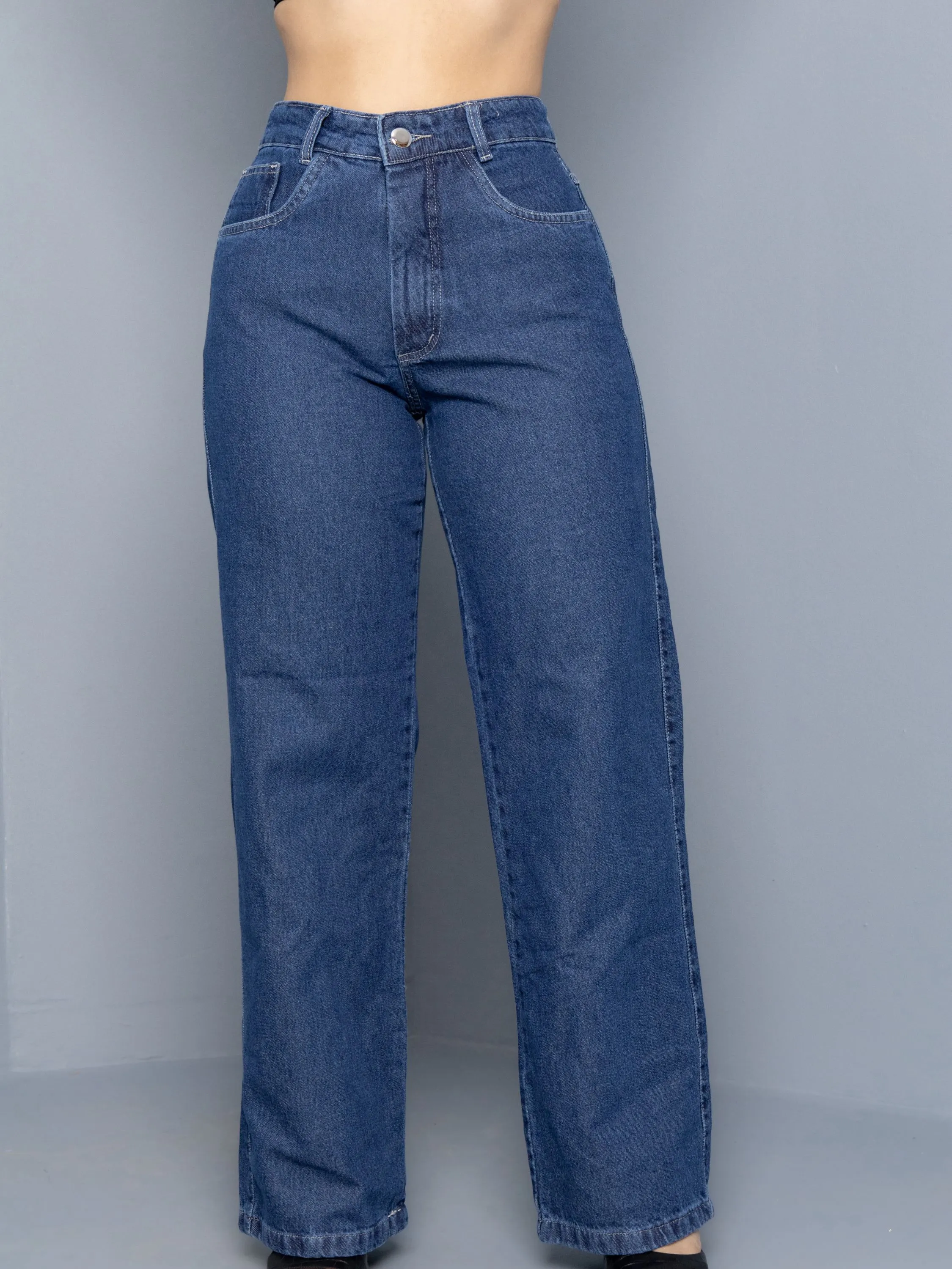 Calça wide leg jeans escura