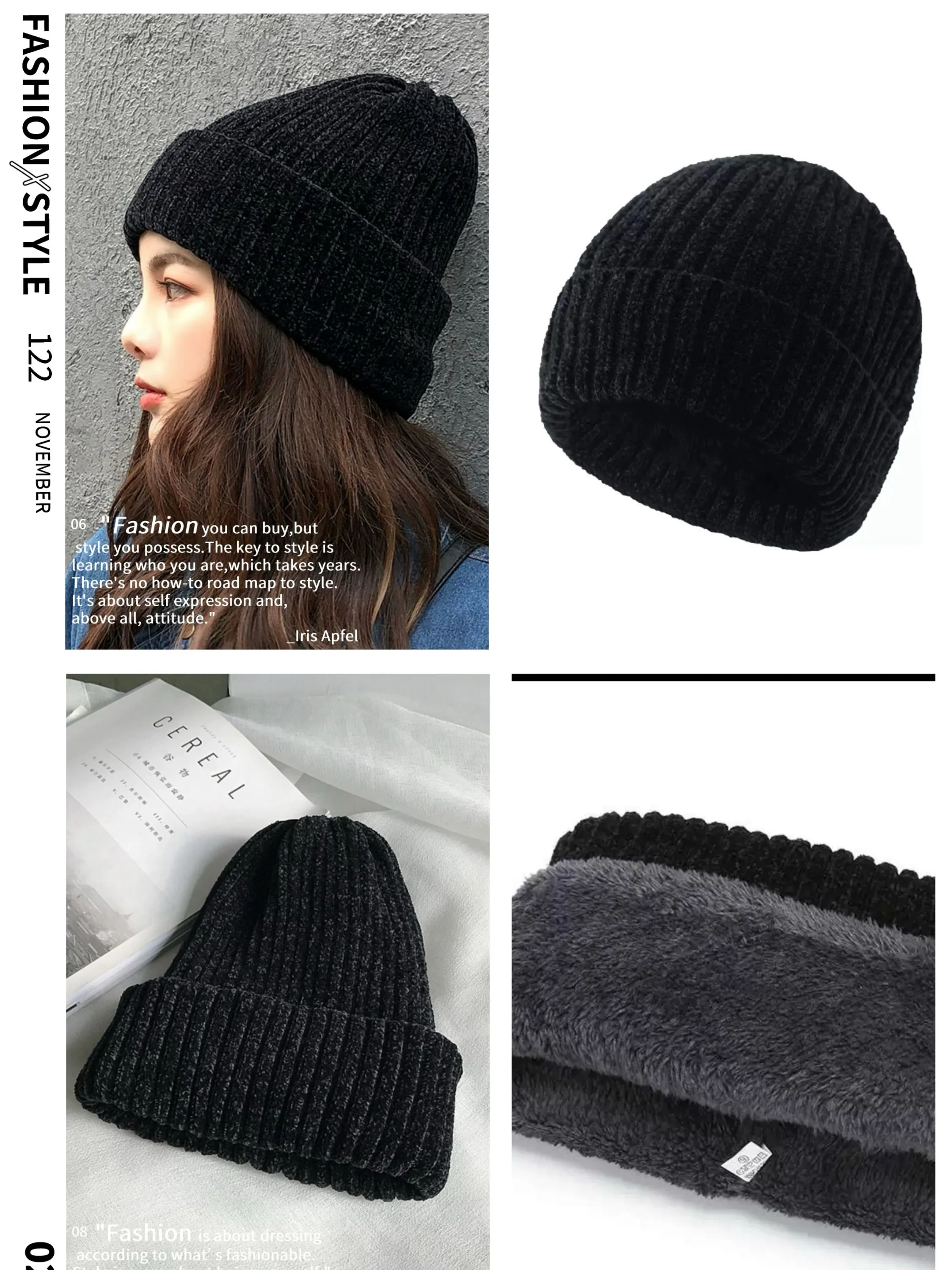 Gorro De Inverno unissex Grosso Touca De Lã Grossa Forro