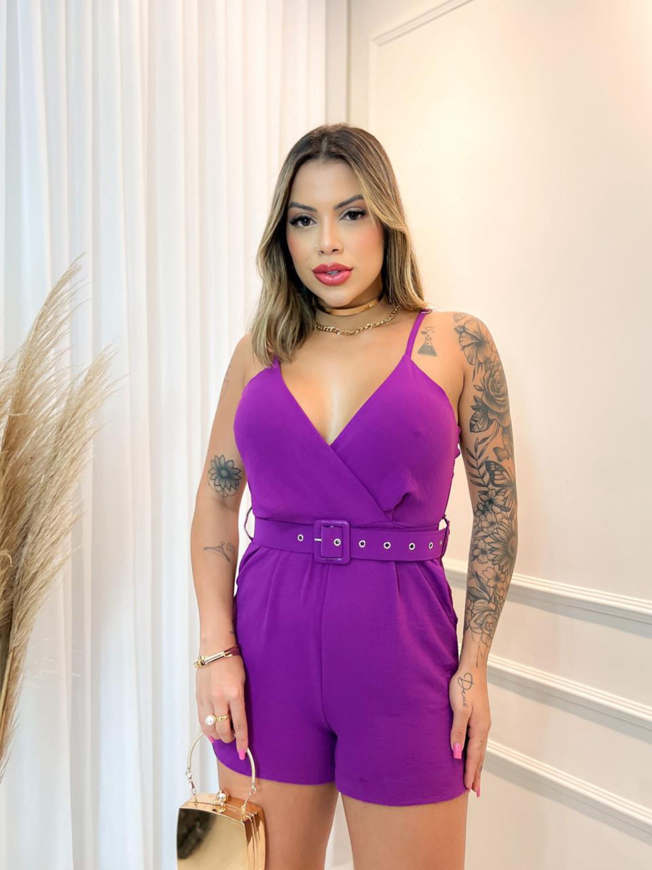 Macaquinho regata ajustável com cinto de tecido duna xiao006