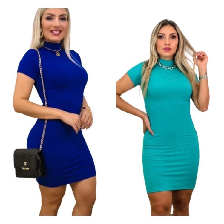 Vestido Canelado Gola Alta Manguinha