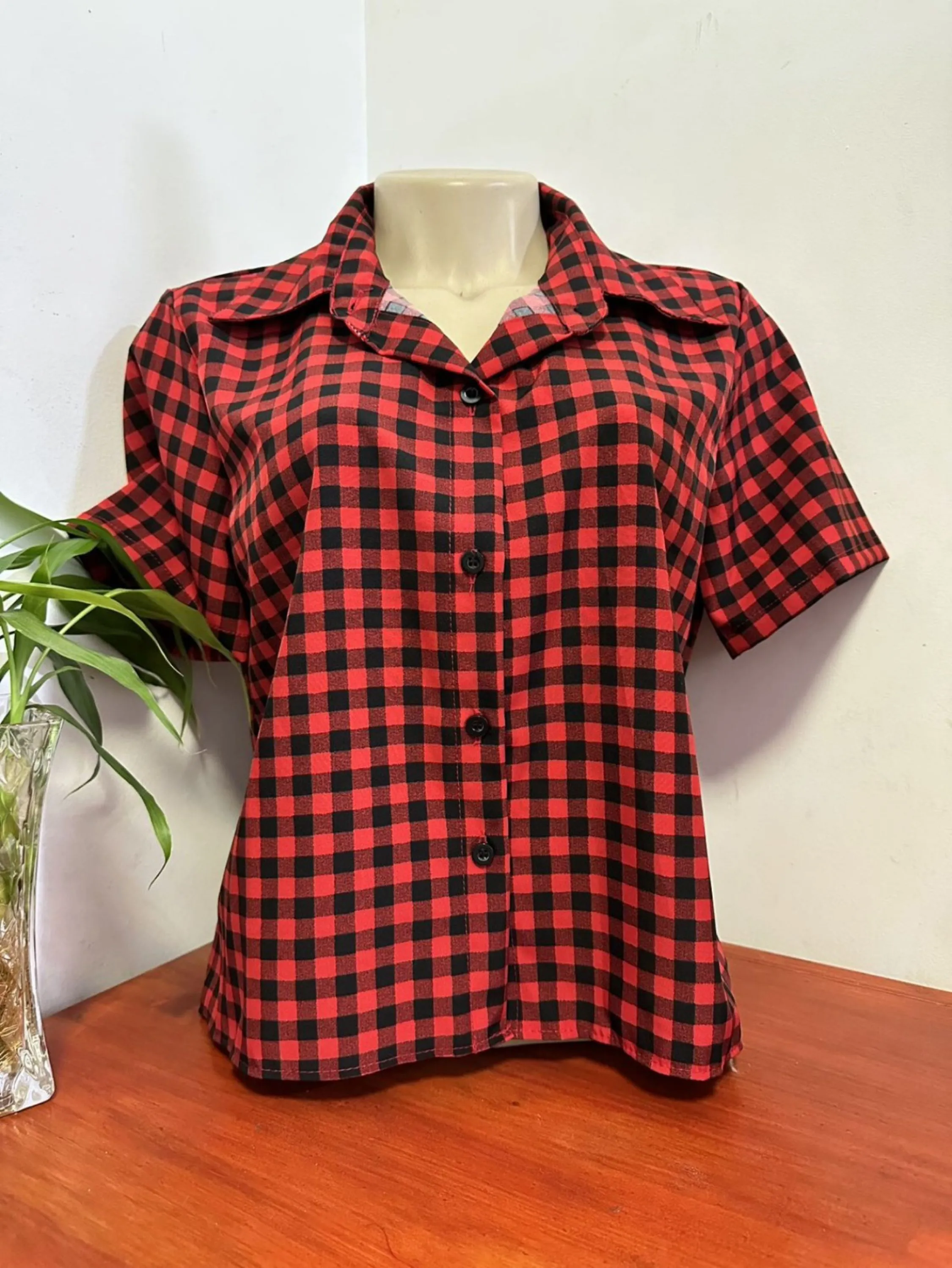 Camisa manga curta xadrez feminino Luo