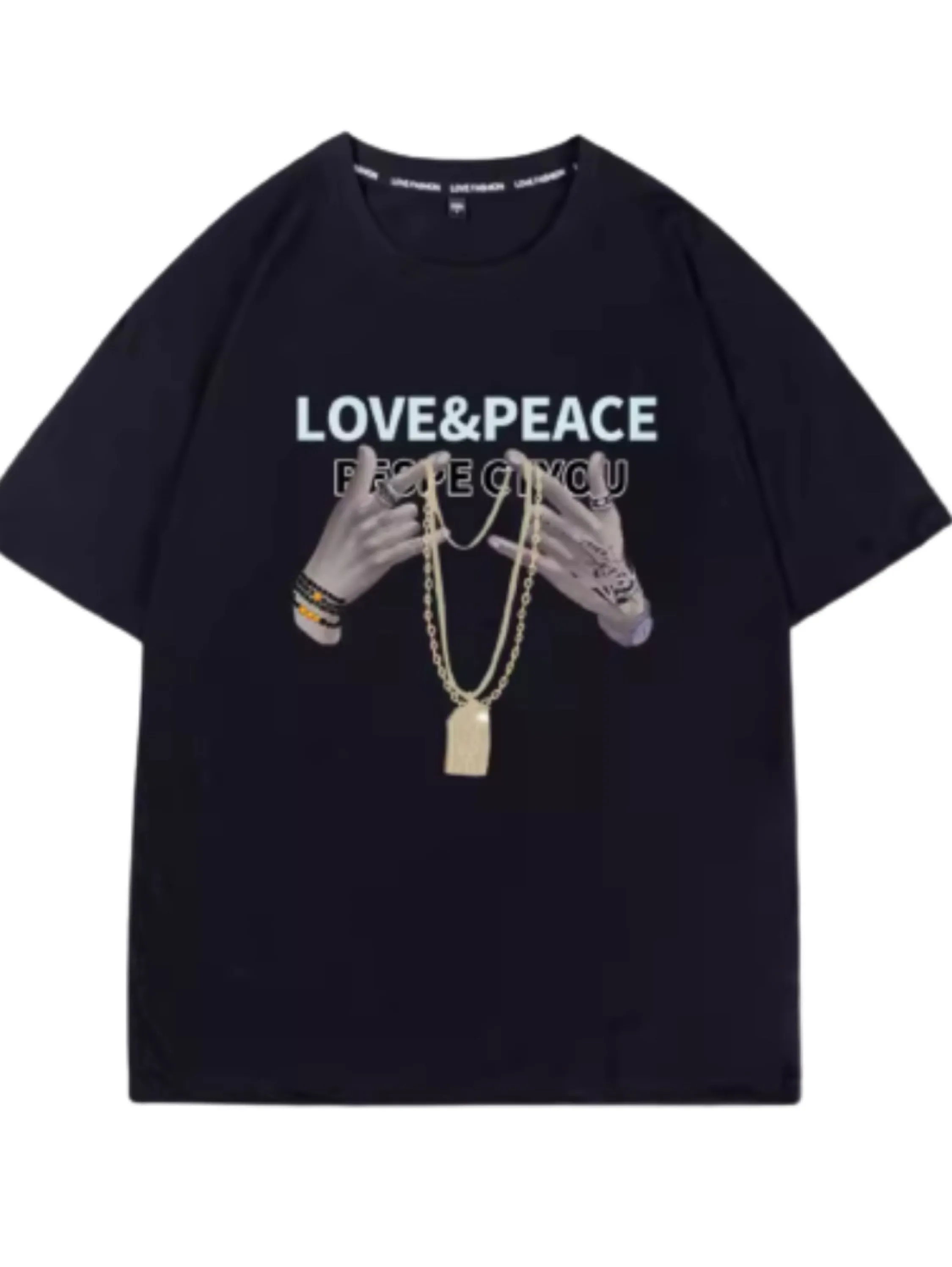 Camisetas com estampa LOVE&PEACE mãos