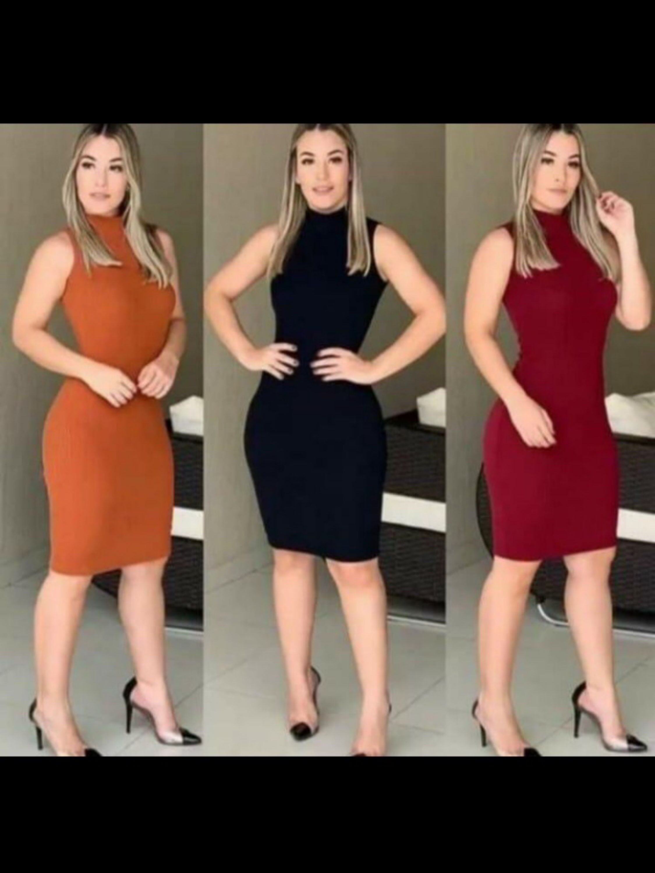 Vestido Canelado gola alta