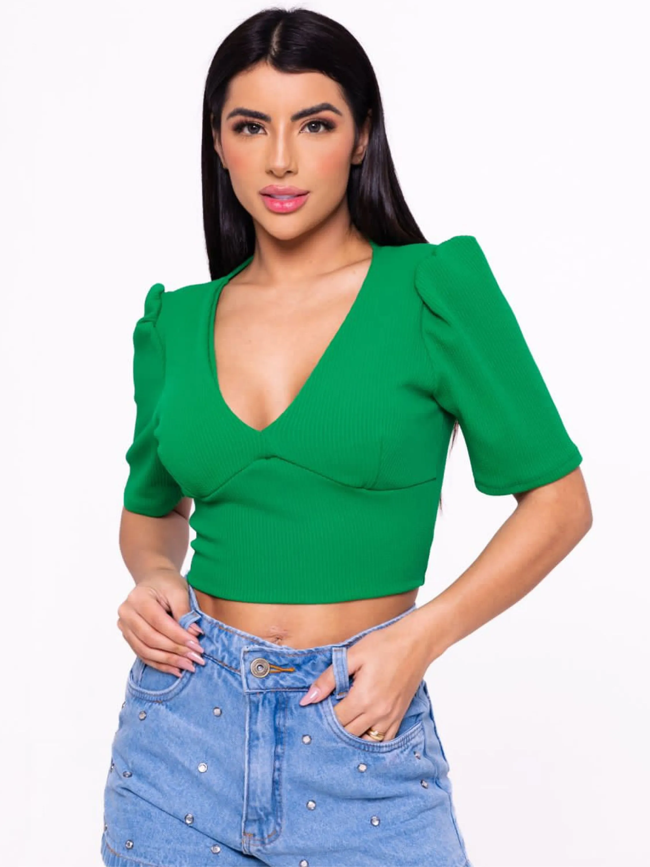 Blusa cropped manga princesa