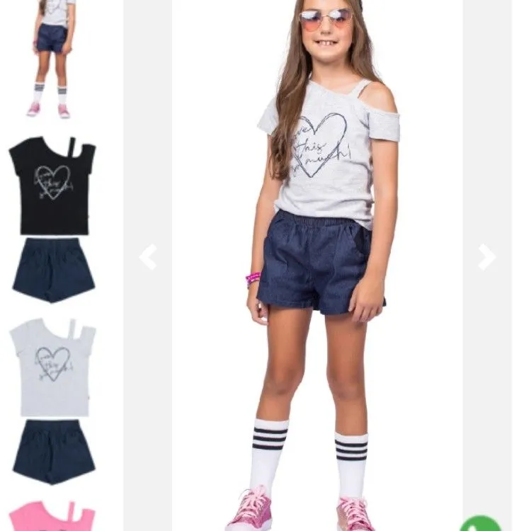 Conjunto Infantil Verão Menina com shorts Jeans