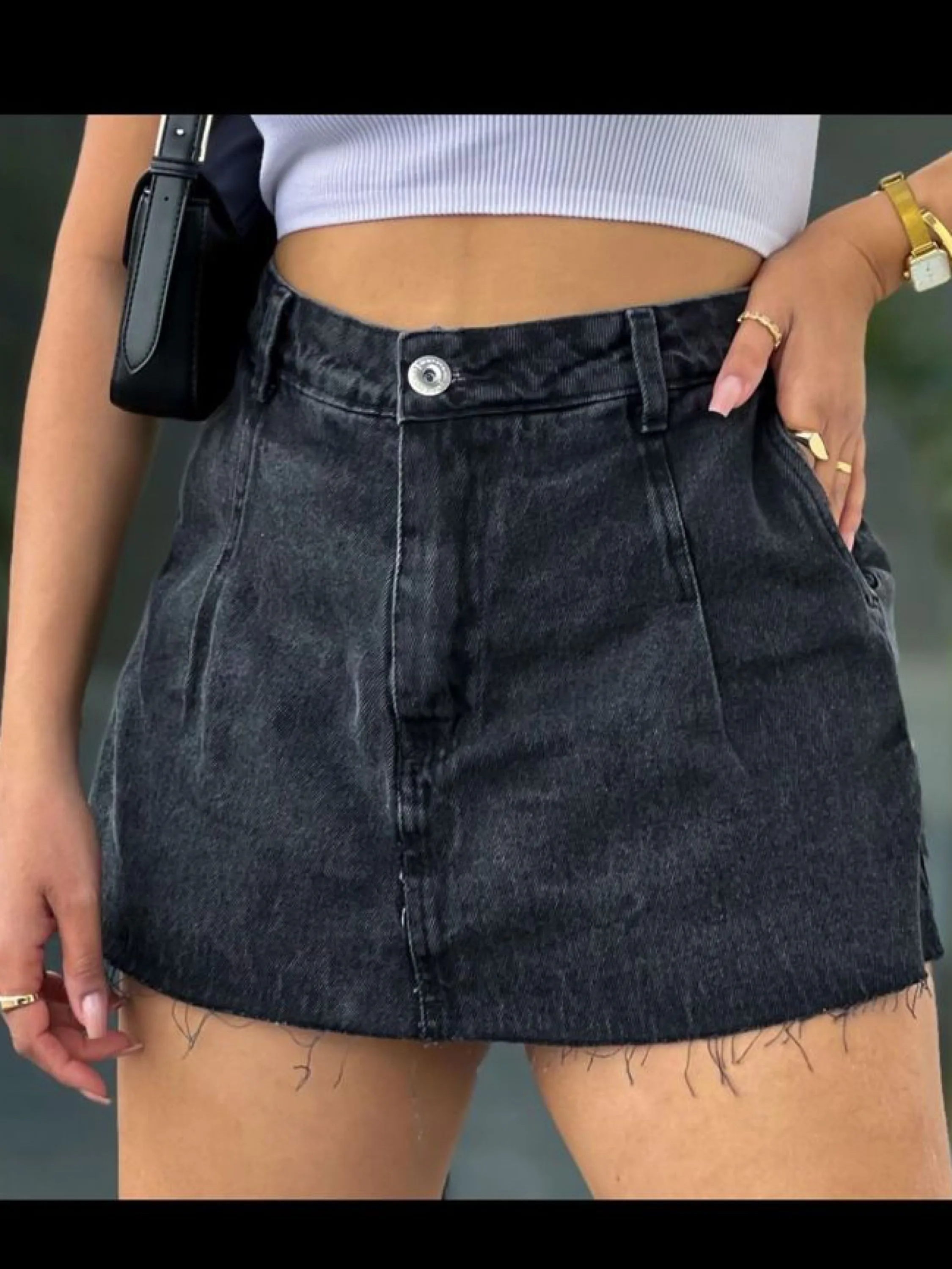 8188 short jeans mom jeans com bolsa