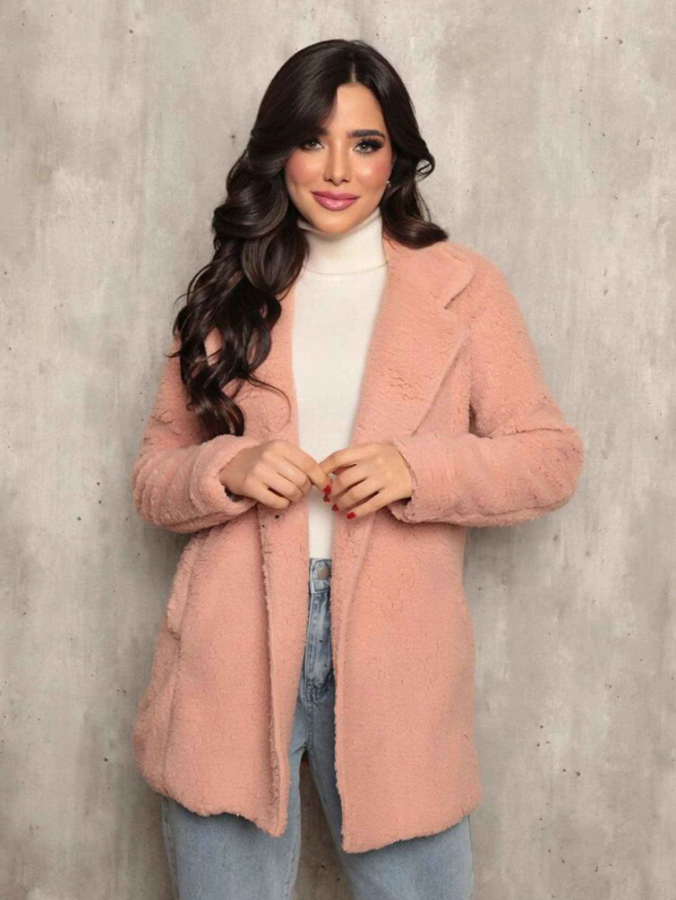 Casaco Feminino Manga Longa De Pelucia Pelinho Quente Moda Inverno