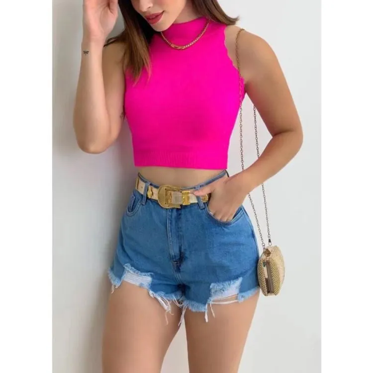 Cropped de tricô moda feminina