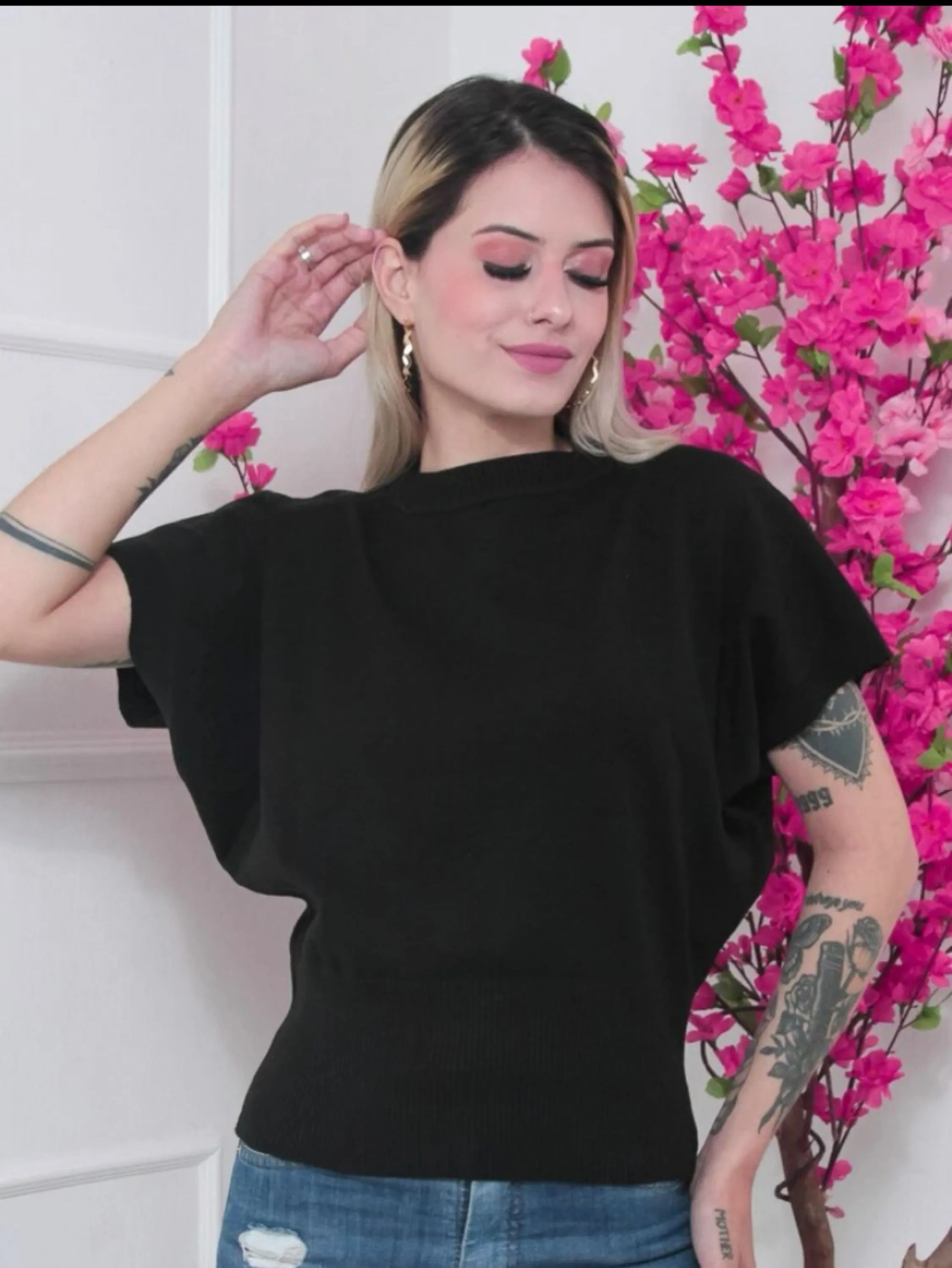 Blusa modal manga dólmã moda feminina