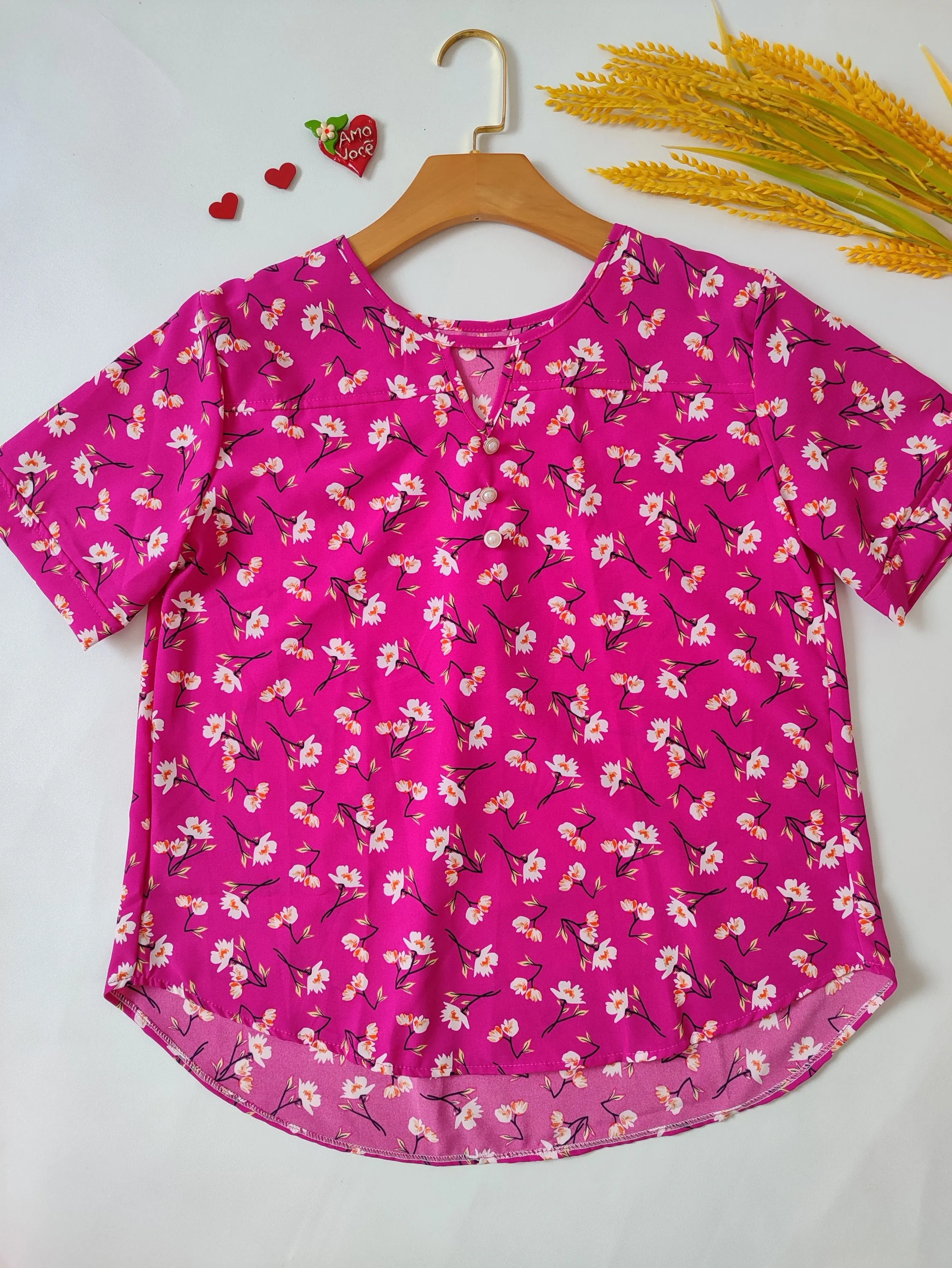 blusa estampada manga curta de crepp