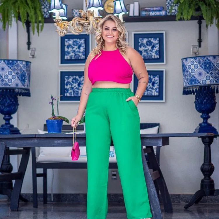 Calça pantalona feminina plus size preço promocional