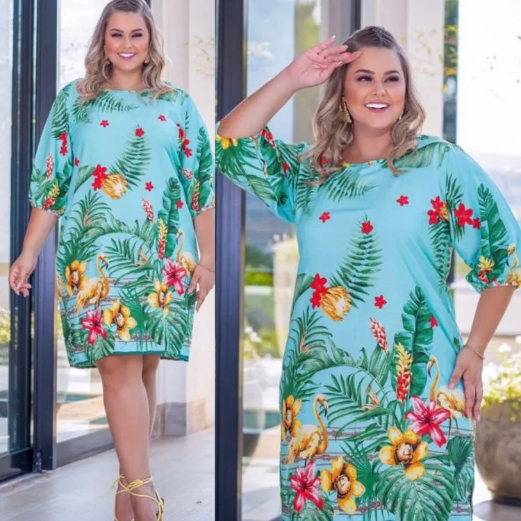 Vestido manga 3/4 curto plus size