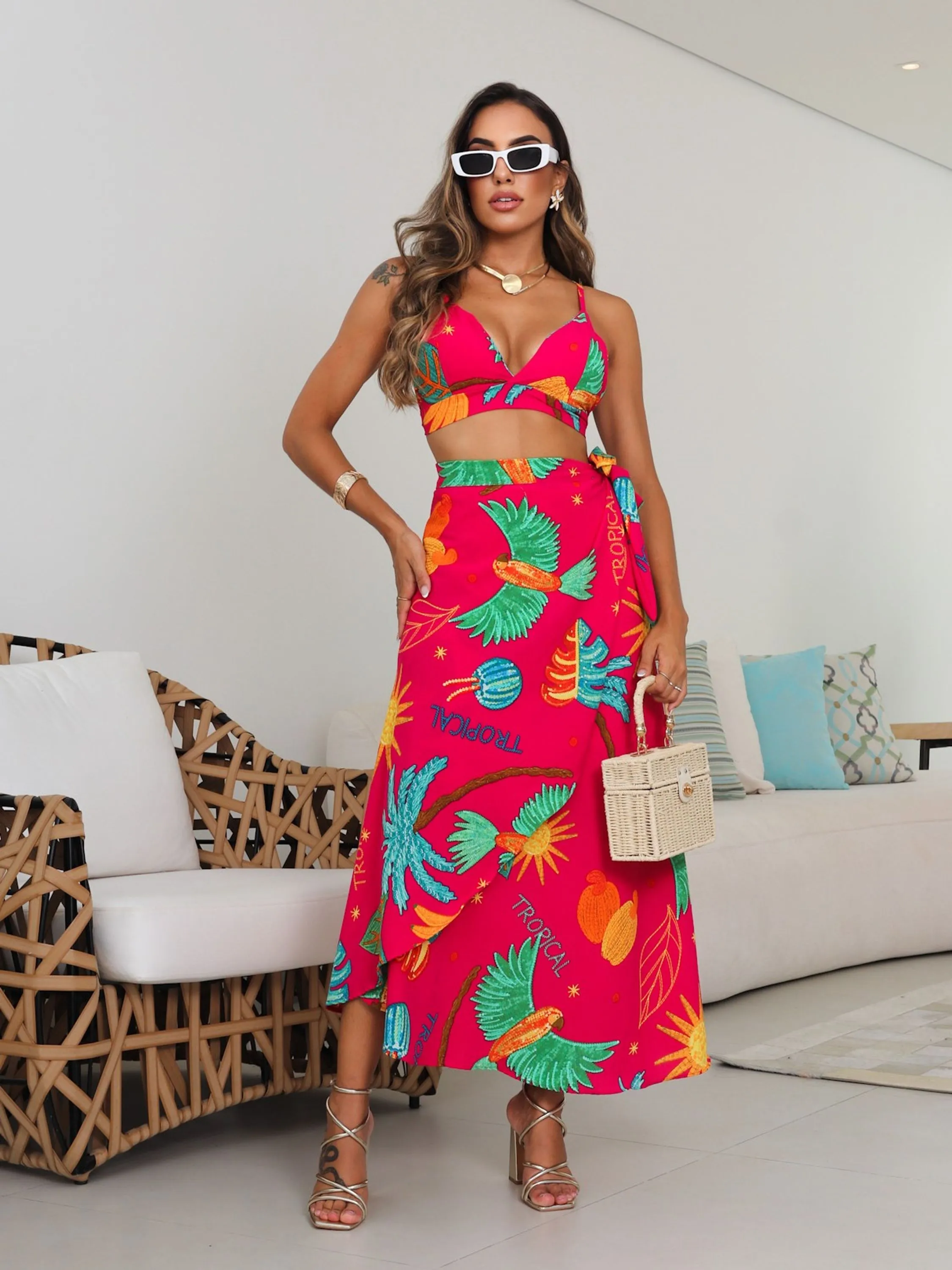 Conjunto Tropical Saia Envelope Top