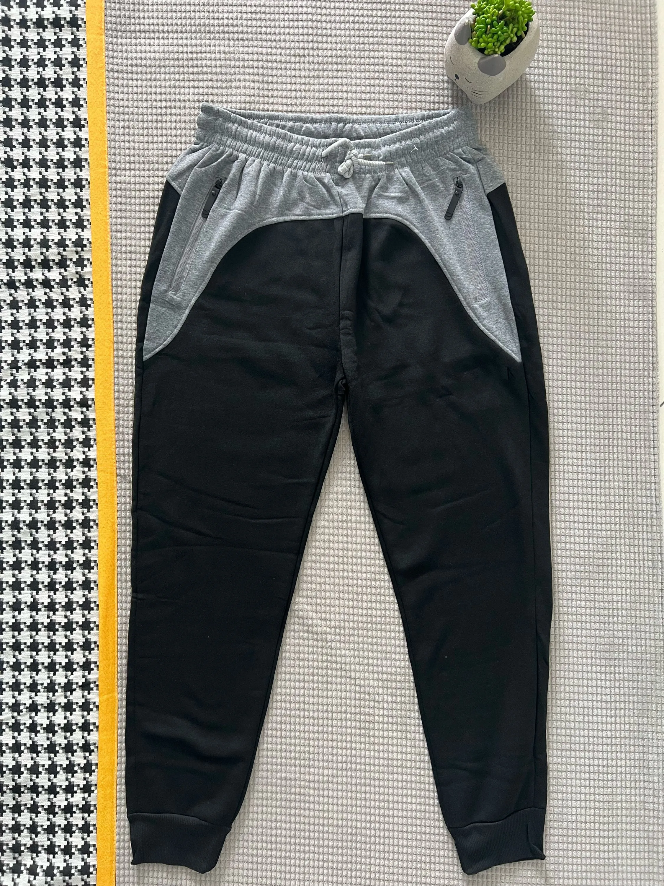 Calça moletom masculino inverno bolso com zíper importado