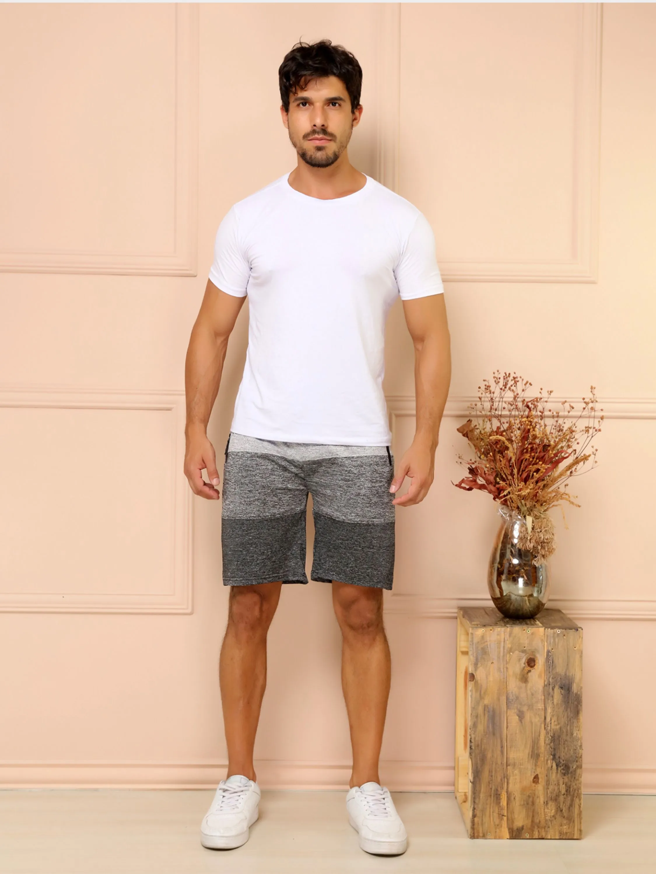 Short masculino listrada com elastano decido fino