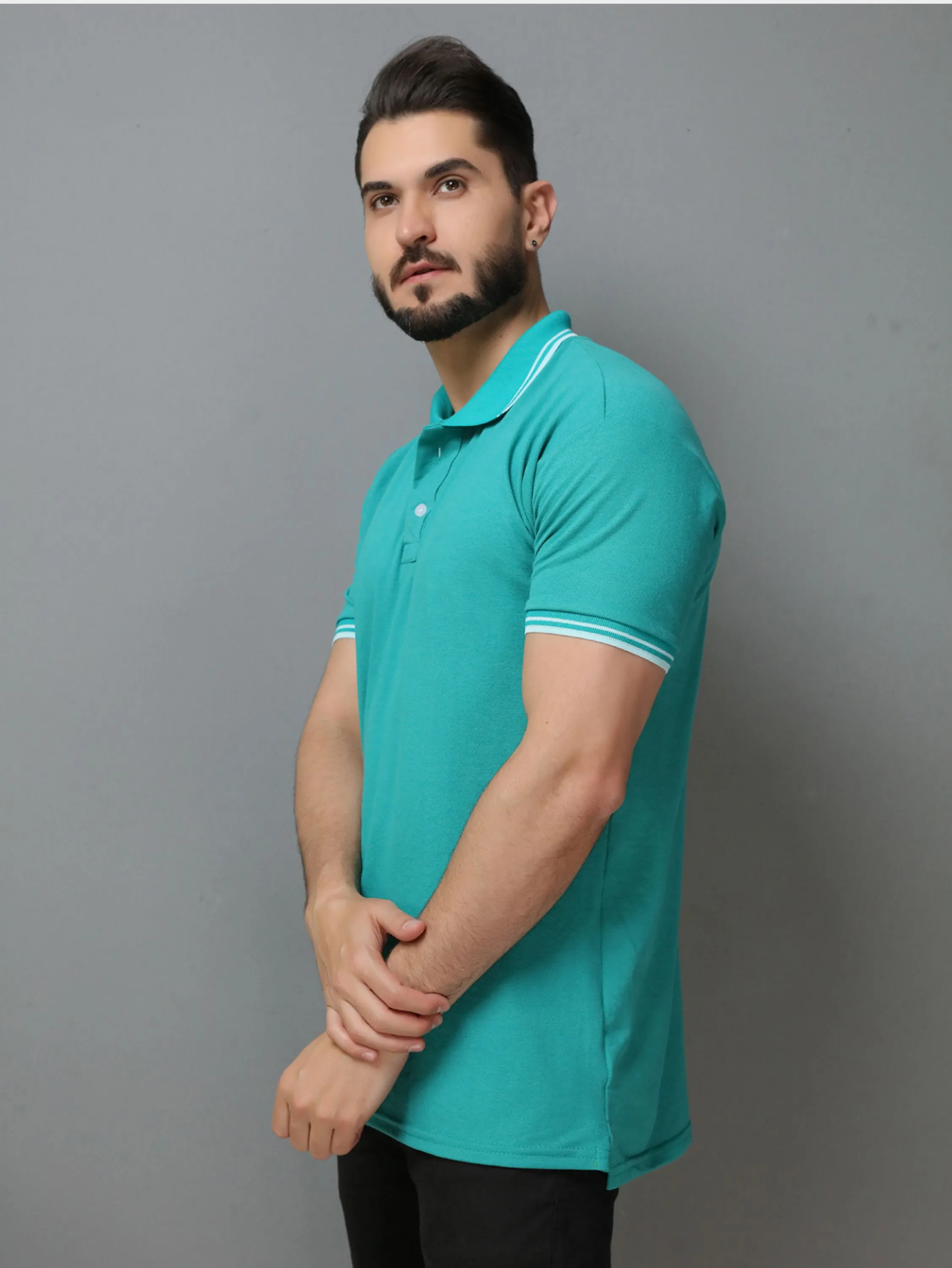 Camiseta polo masculino manga curta gola com faixa