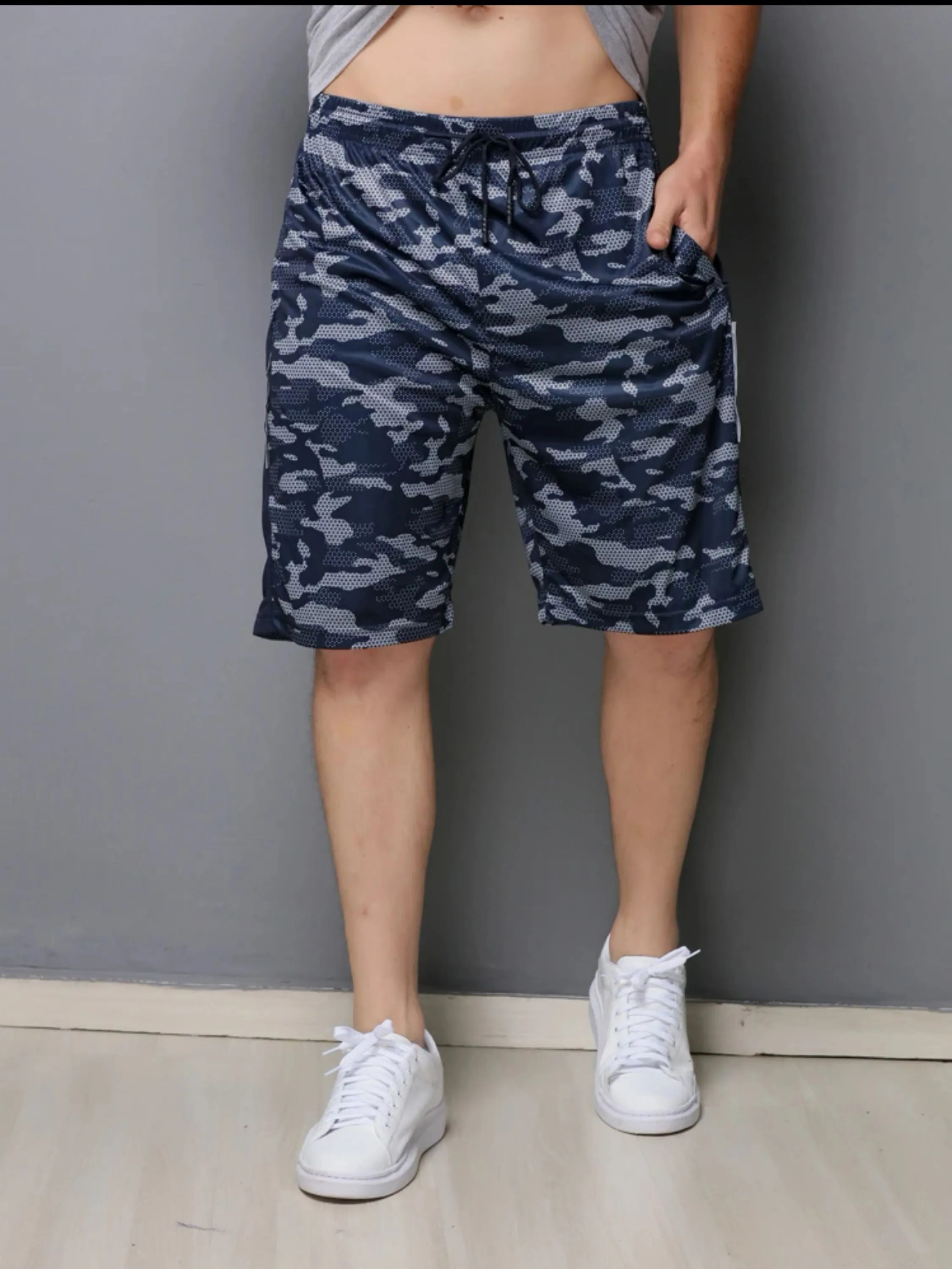 Short masculino camuflado refletivo esporte casual 063