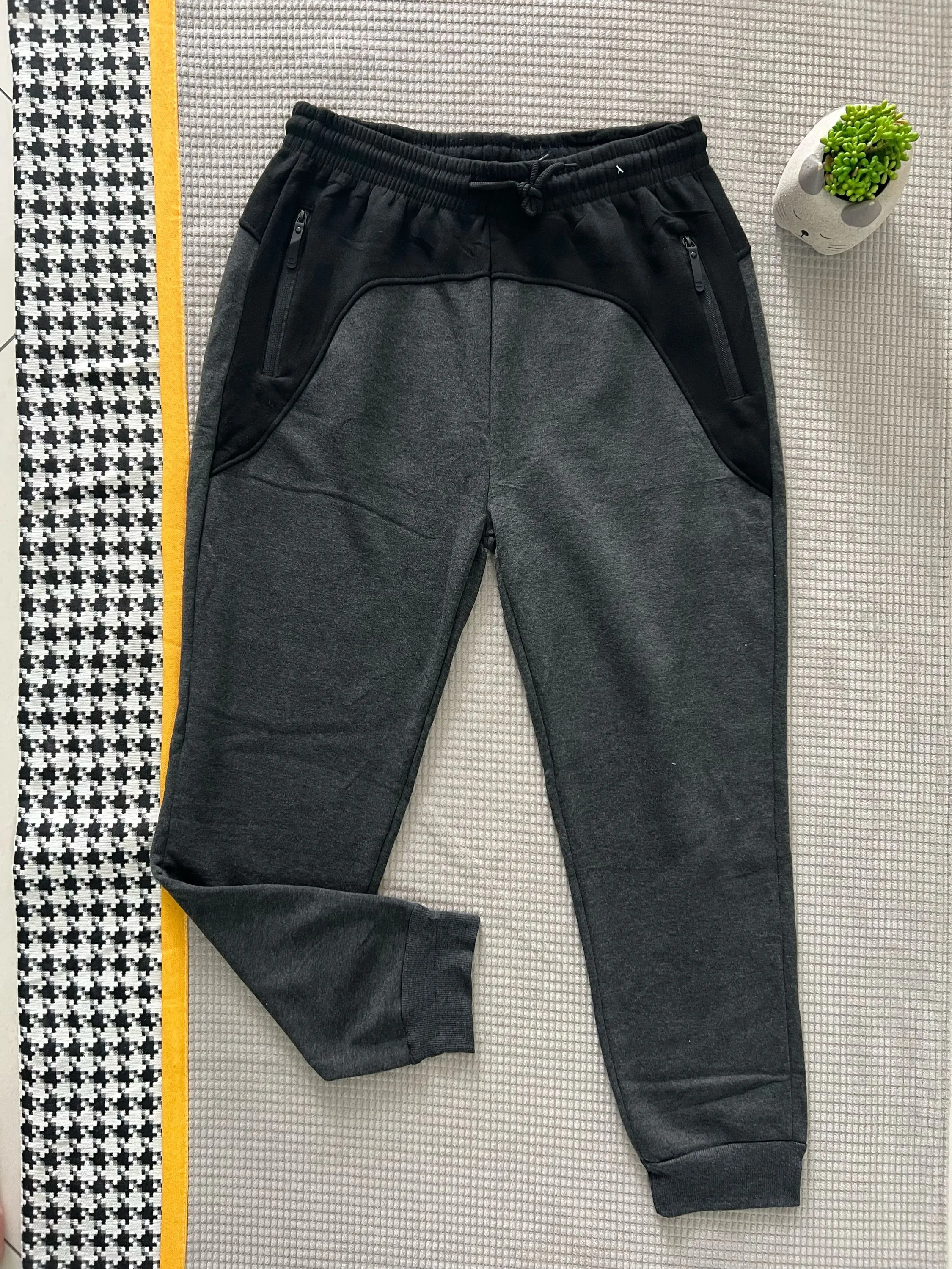 Calça moletom masculino inverno bolso com zíper importado