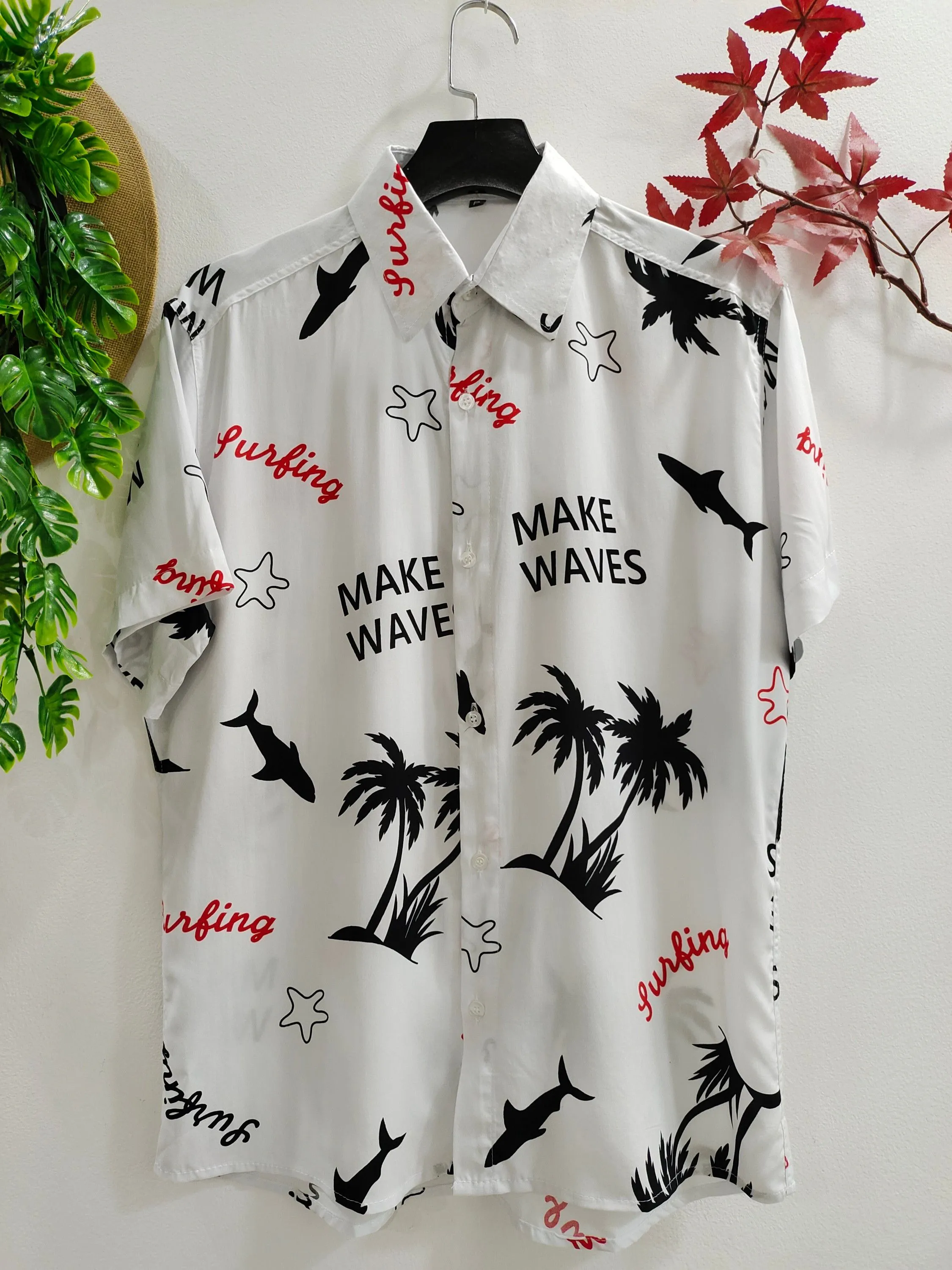 Camisa Floral Havaiana Praia Verão Masculino Manga Curta De Botão Tecido Viscose