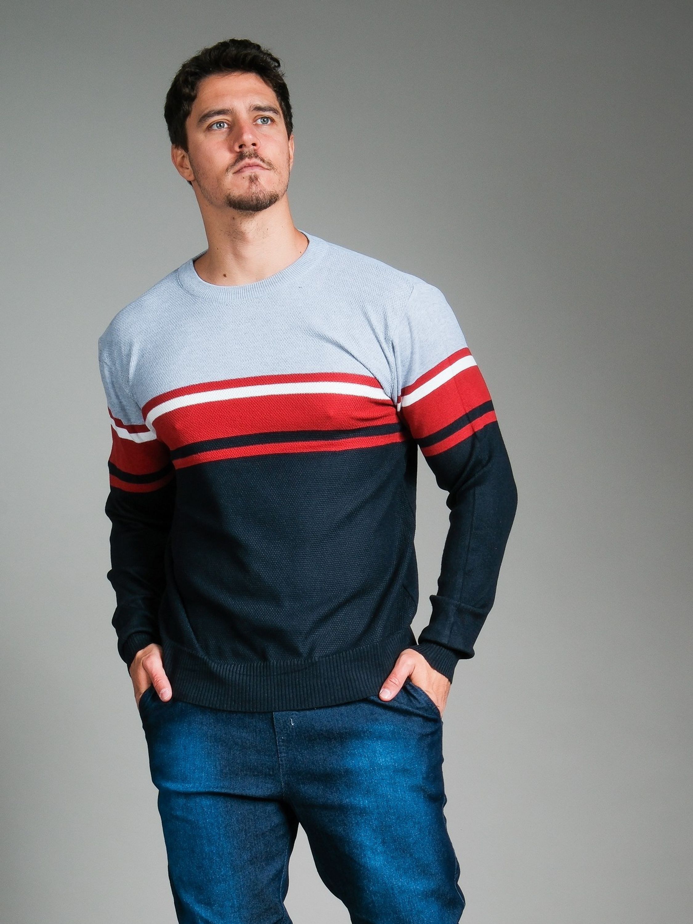 Suéter masculino gola redonda de alta qualidade