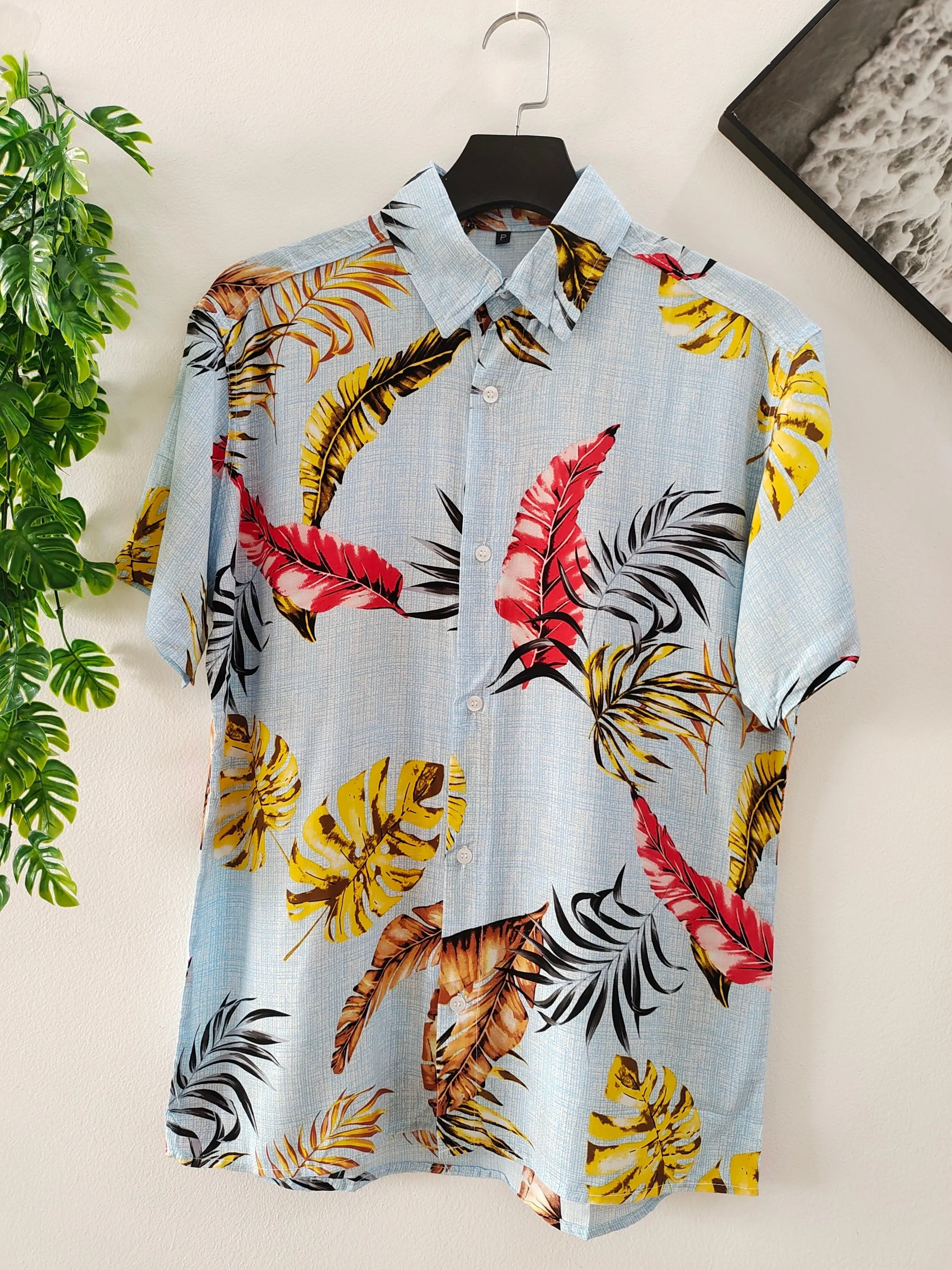 Camisa Floral Havaiana Praia Verão Masculino Manga Curta De Botão Tecido Viscose