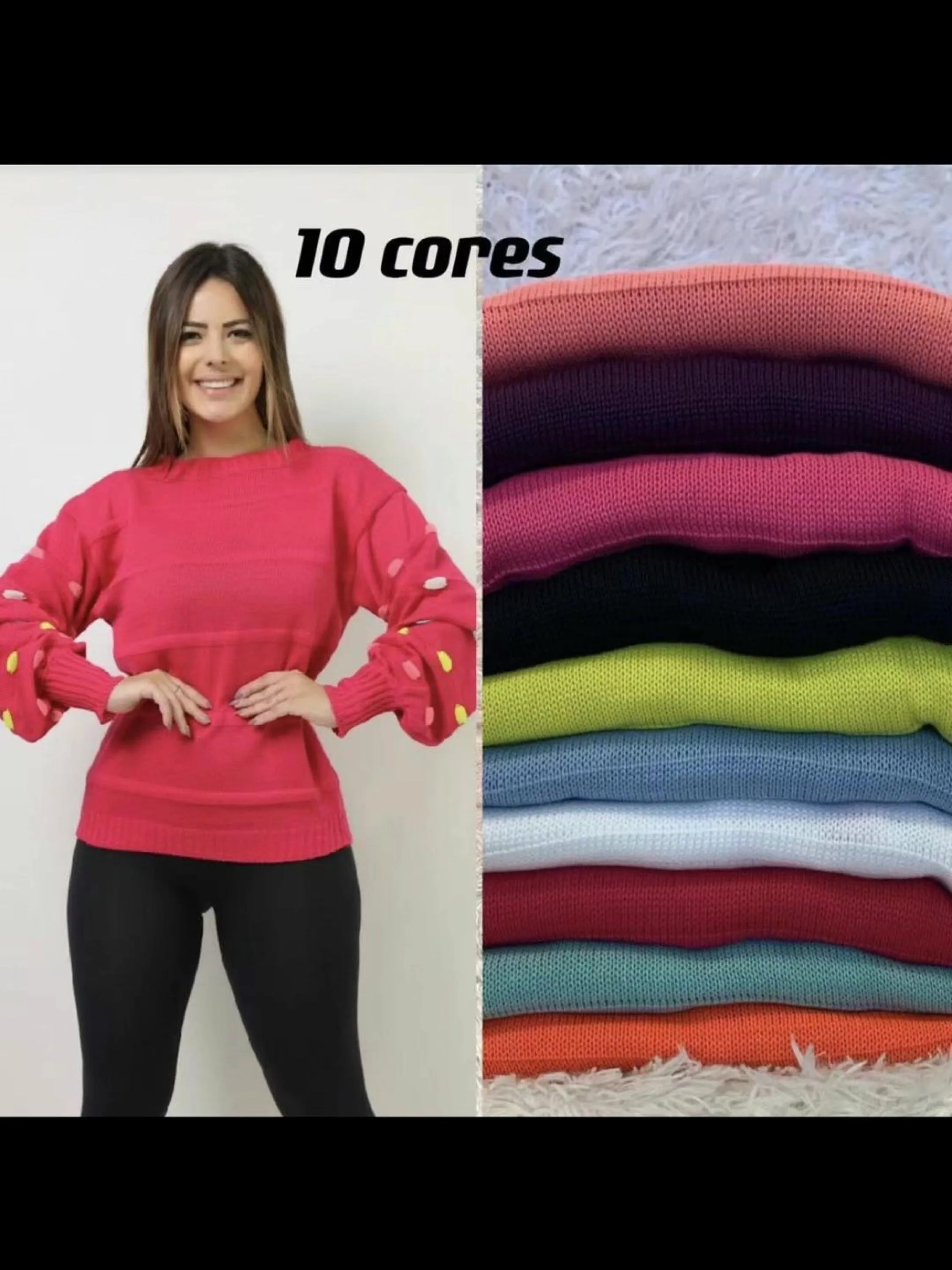 Blusa tricô manga longa linda bella