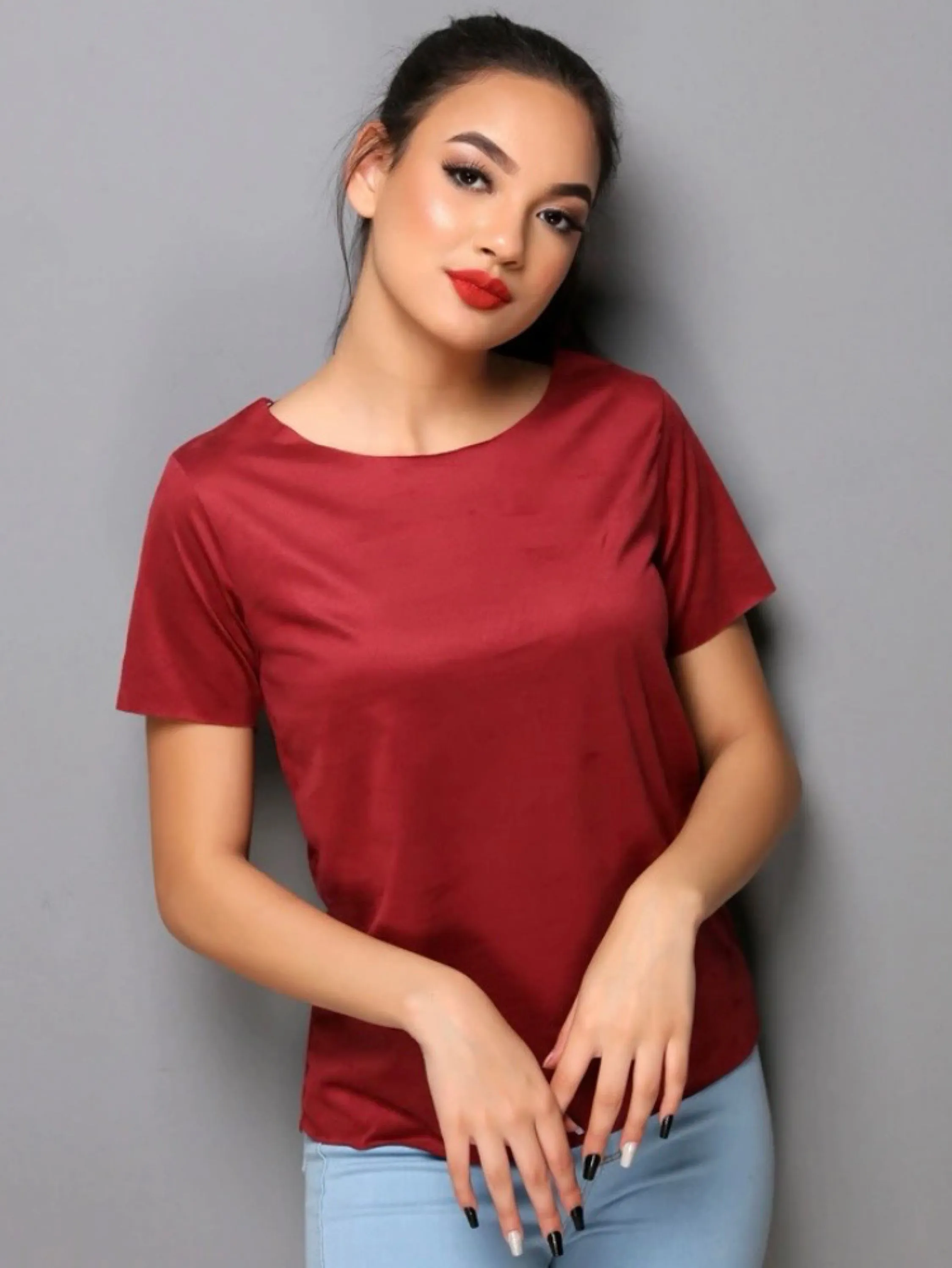 Blusa Básica Em Tecido Suede