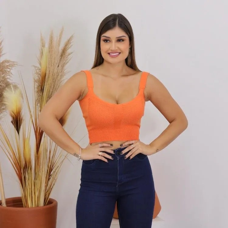 Blusa cropped alça tricô modal corte em V