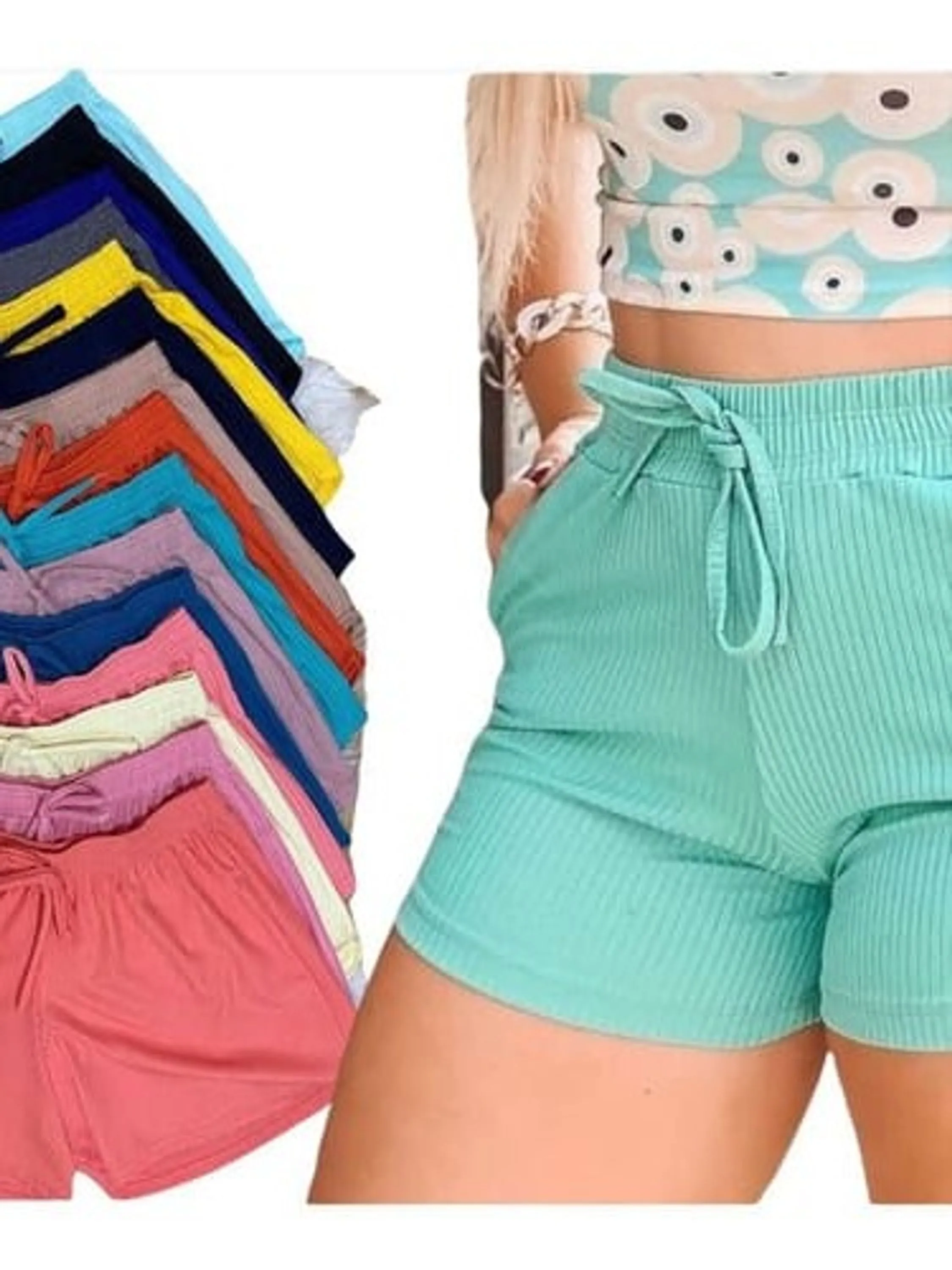 Shorts malha canelado feminino