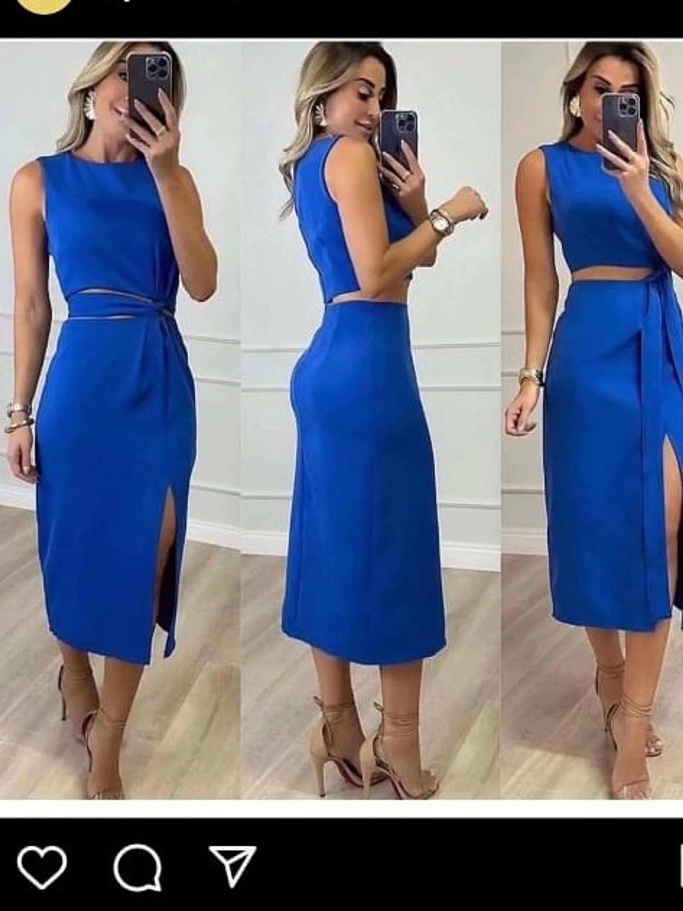 Vestido midi alfaiataria com fenda lateral