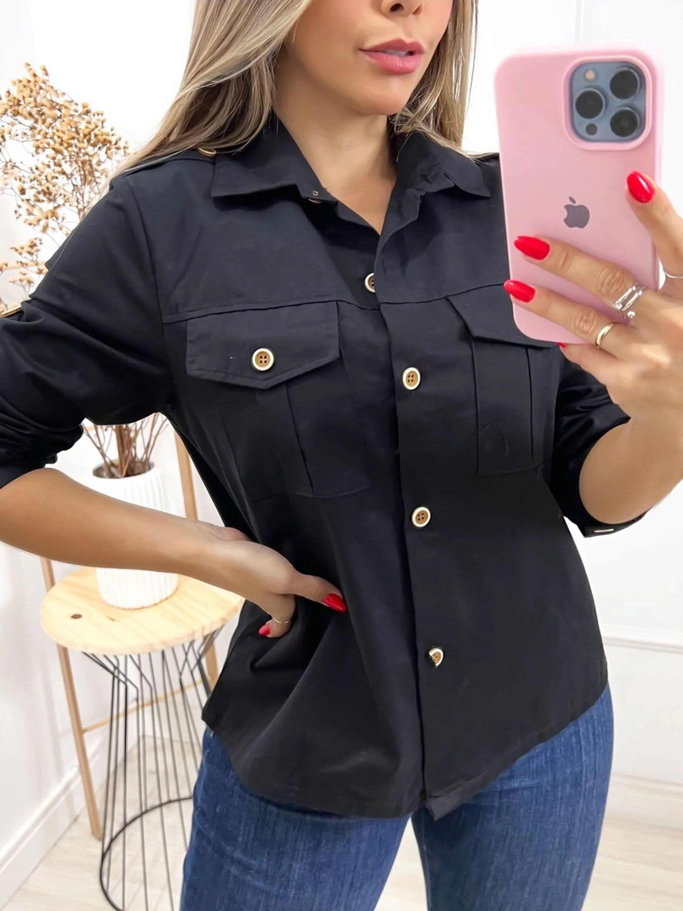 Blusa manga longa com botão YY003