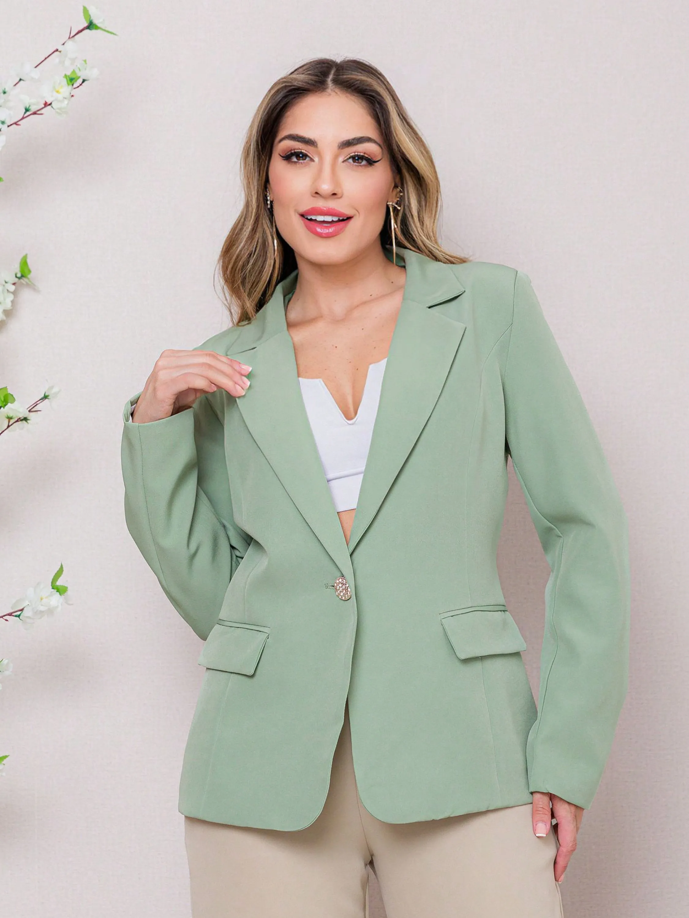 Blazer alfataria com forro com botão feminino plus size casaco elegante social coleção nova F-62-2