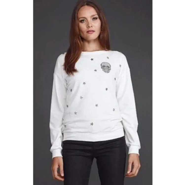 Blusa Feminina Moletom com Estrelas de Metais e Caveira -  W17114