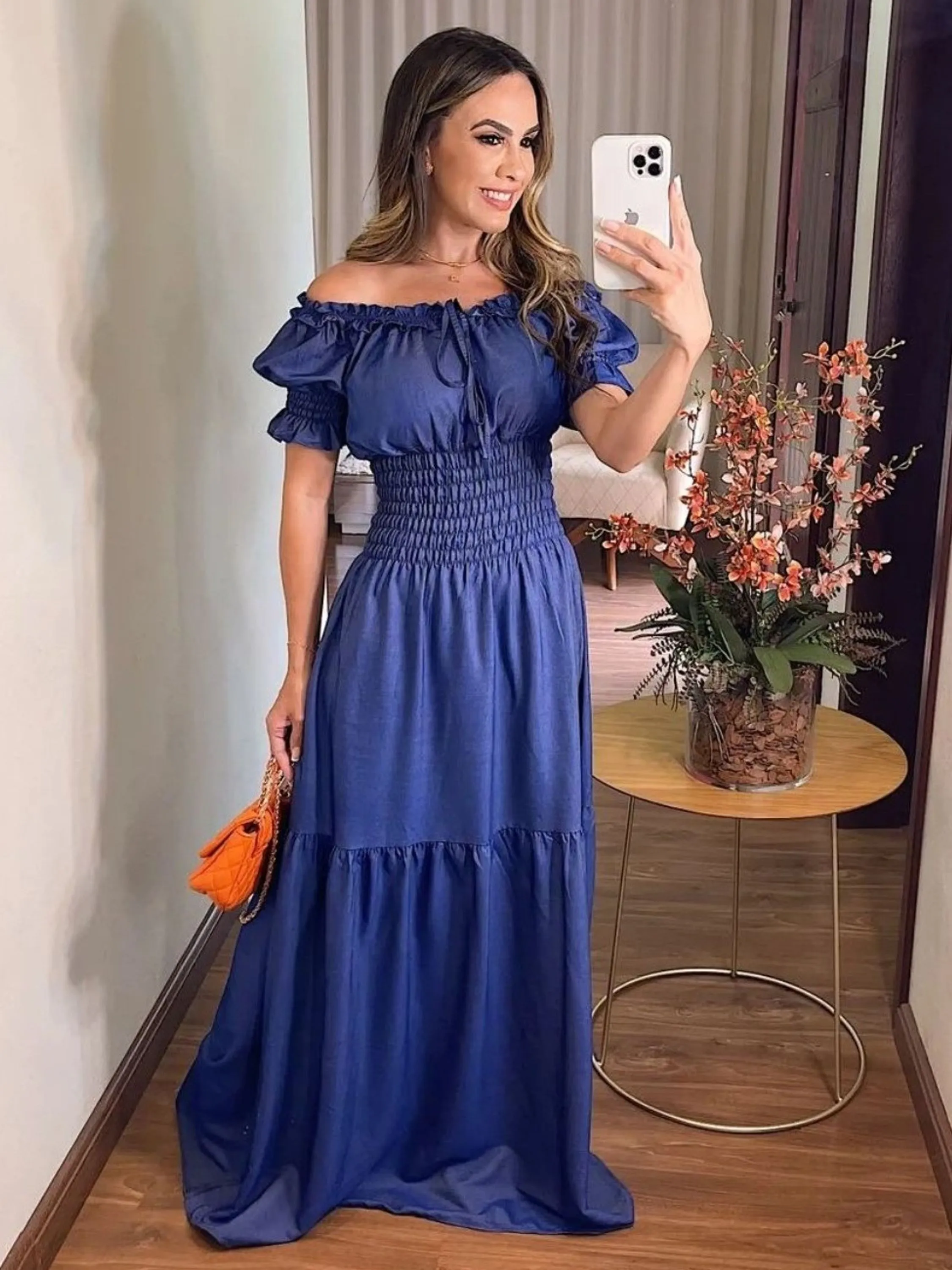 Vestido cigana em chambray