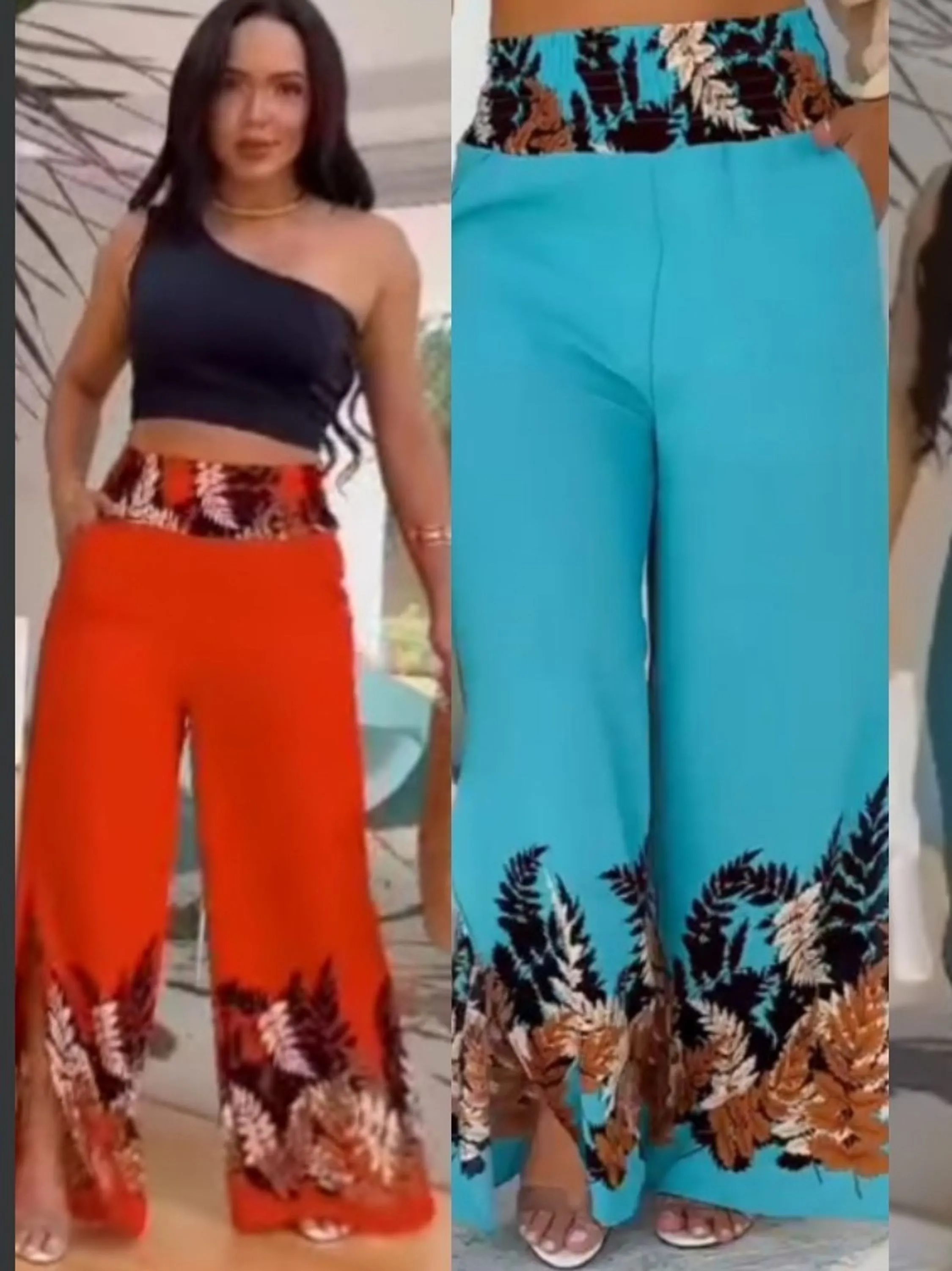 Calça pantalona forrada com bolso