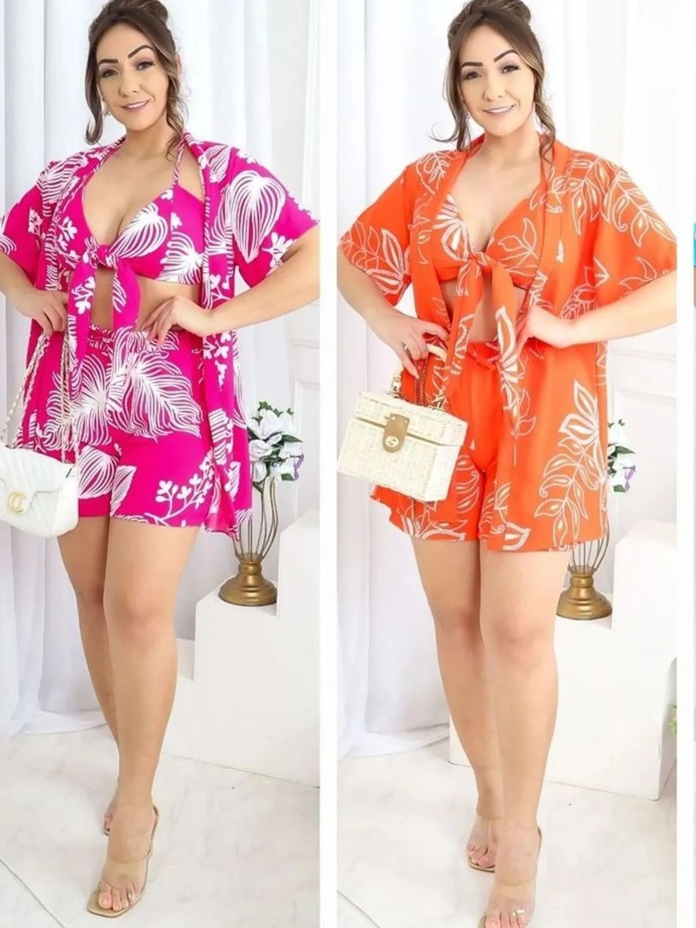 Conjunto kimono 3 peças em viscolinho