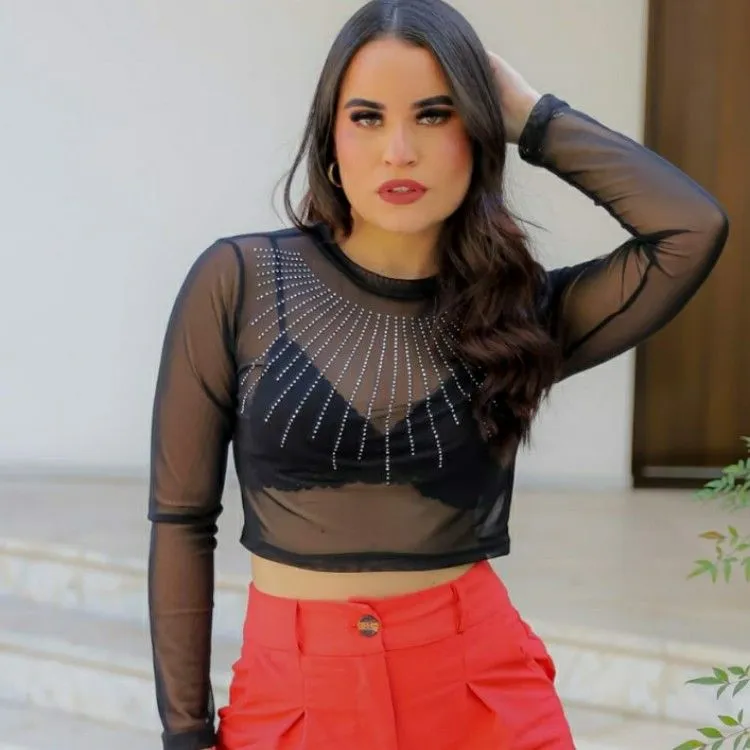 Cropped Tule Com Pedraria