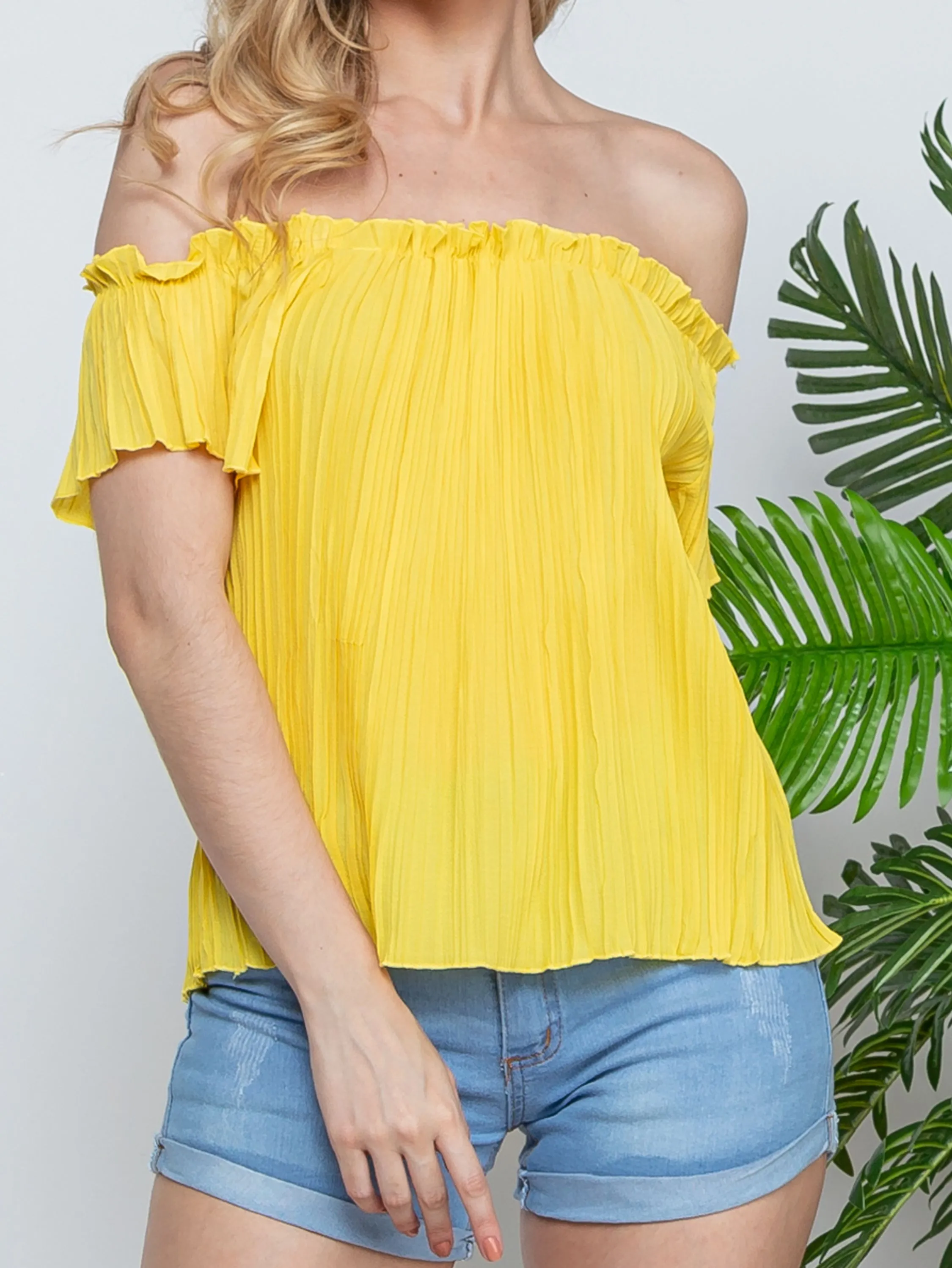 Blusa Ciganinha Plissada Simples ocasional Primavera/Verão w9534