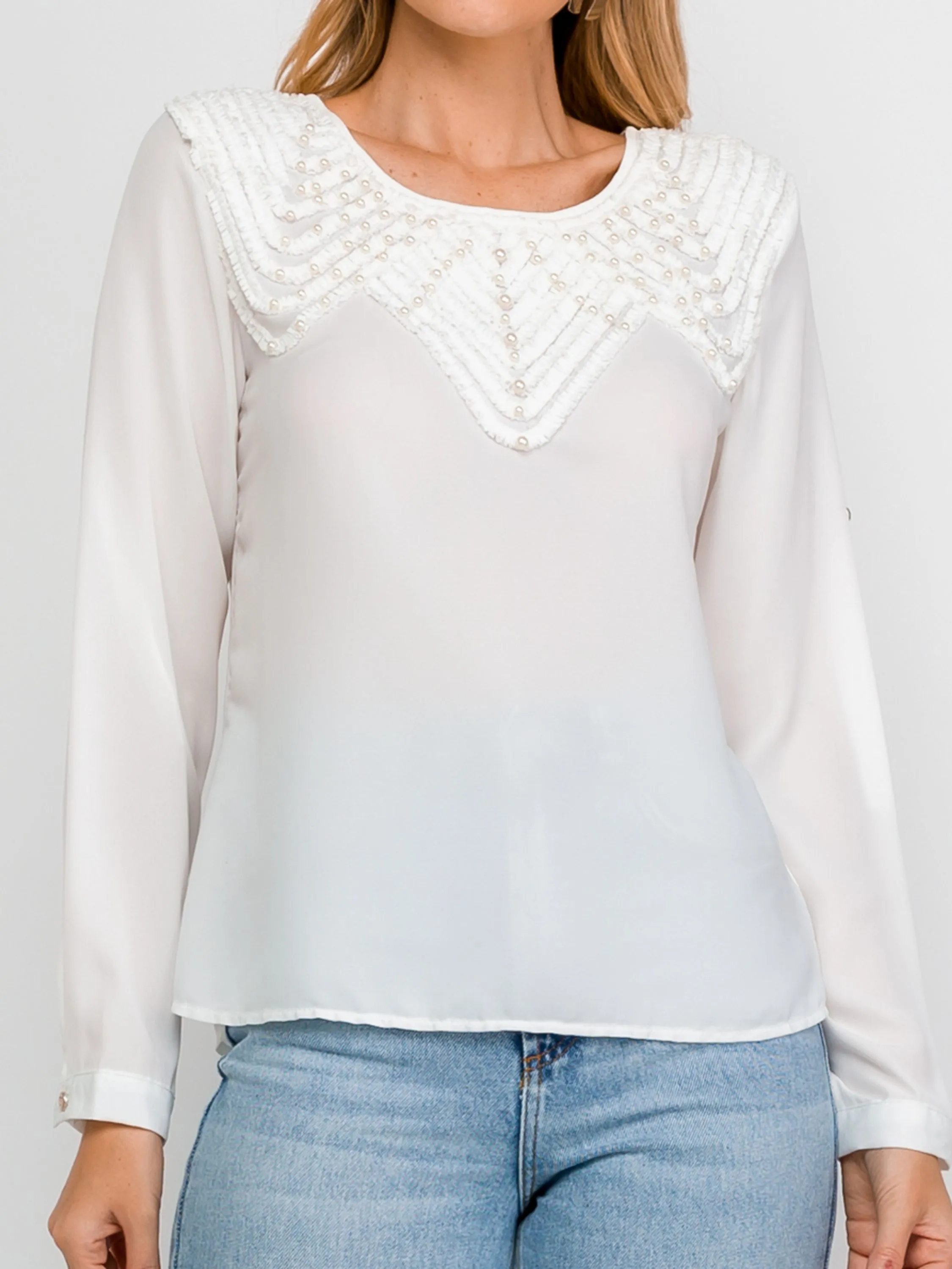 Blusa Camisa feminina Manga Longa com Detalhe na gola W8542