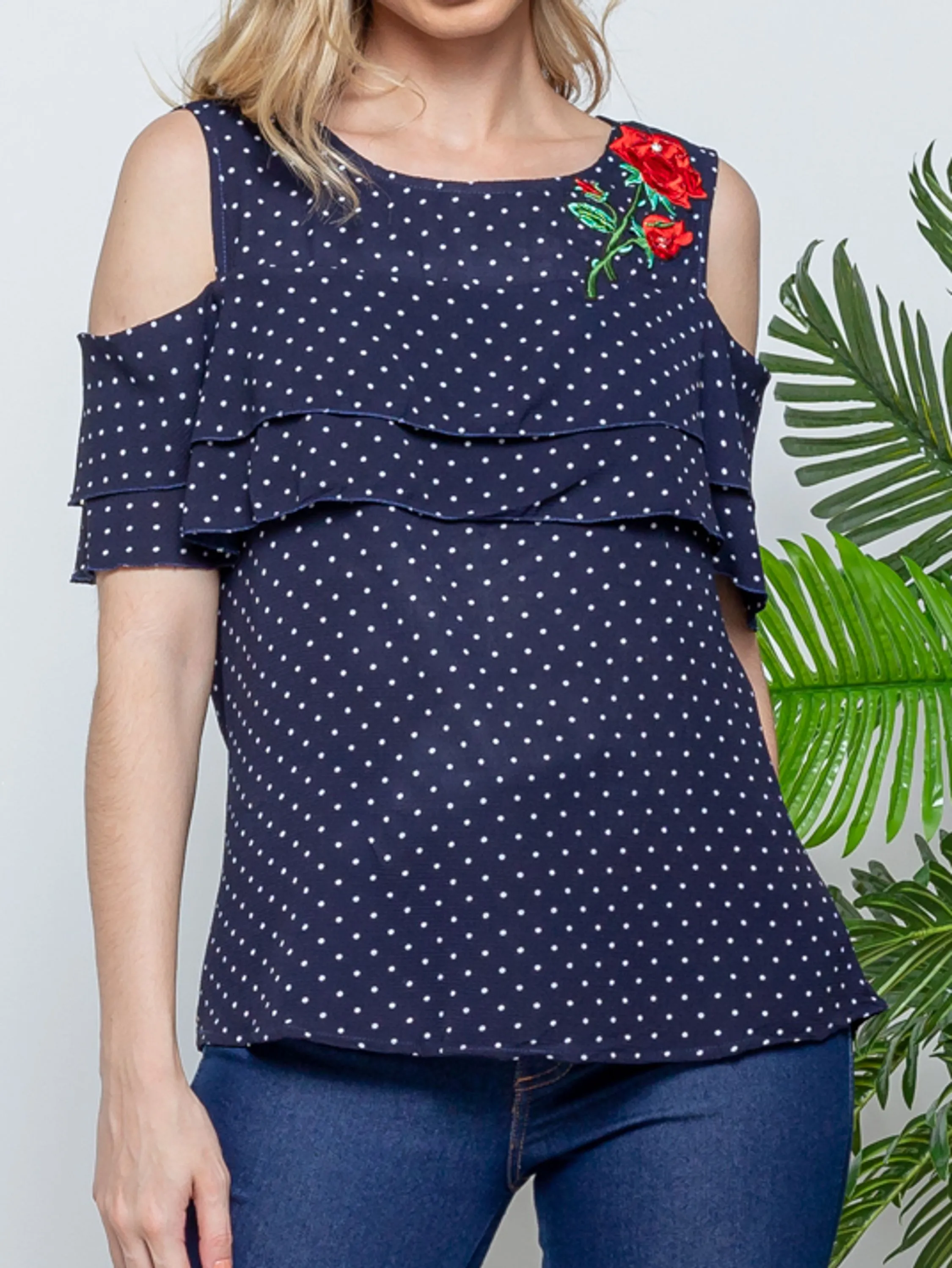 Blusa feminina Poa Manga Curta com Flor