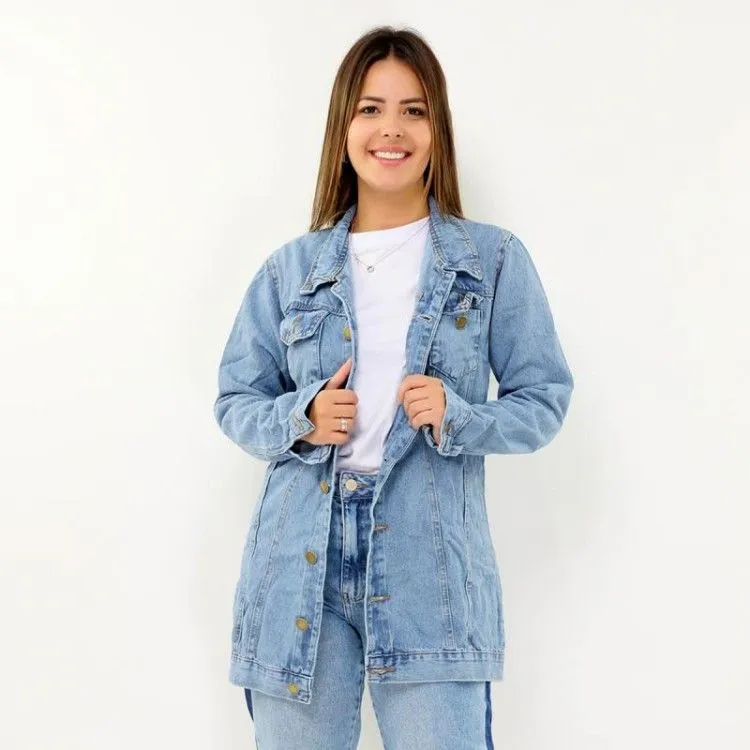 Parka mas jeans com botao