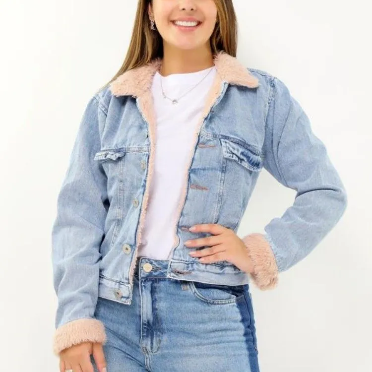 Jaqueta casaco jeans forrada feminina