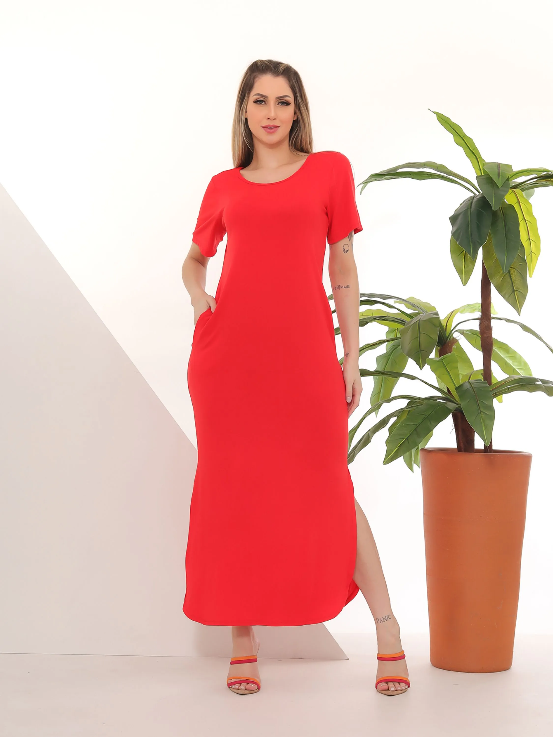 Vestido longo GOLA redonda