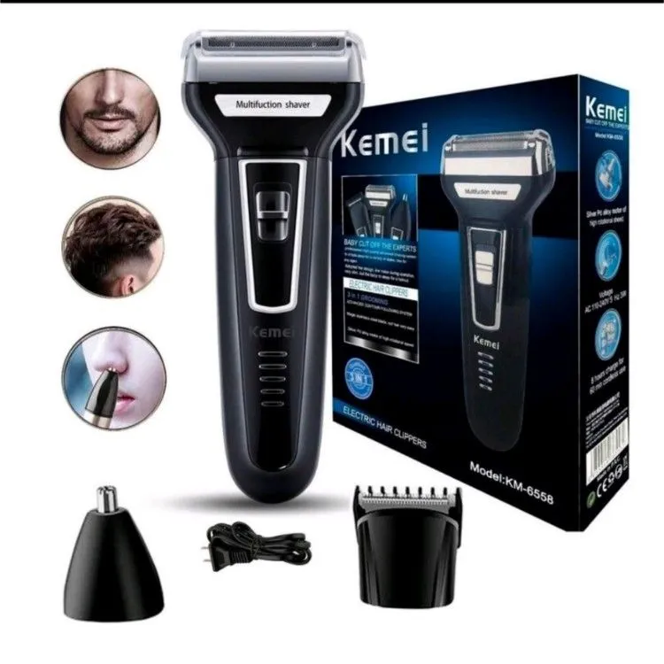 KEMEI KM-6558 3 in 1 Máquina de Cortar Cabelo, Barbeador Elétrico, Aparador de Pelos, Recarregável e Bivolt